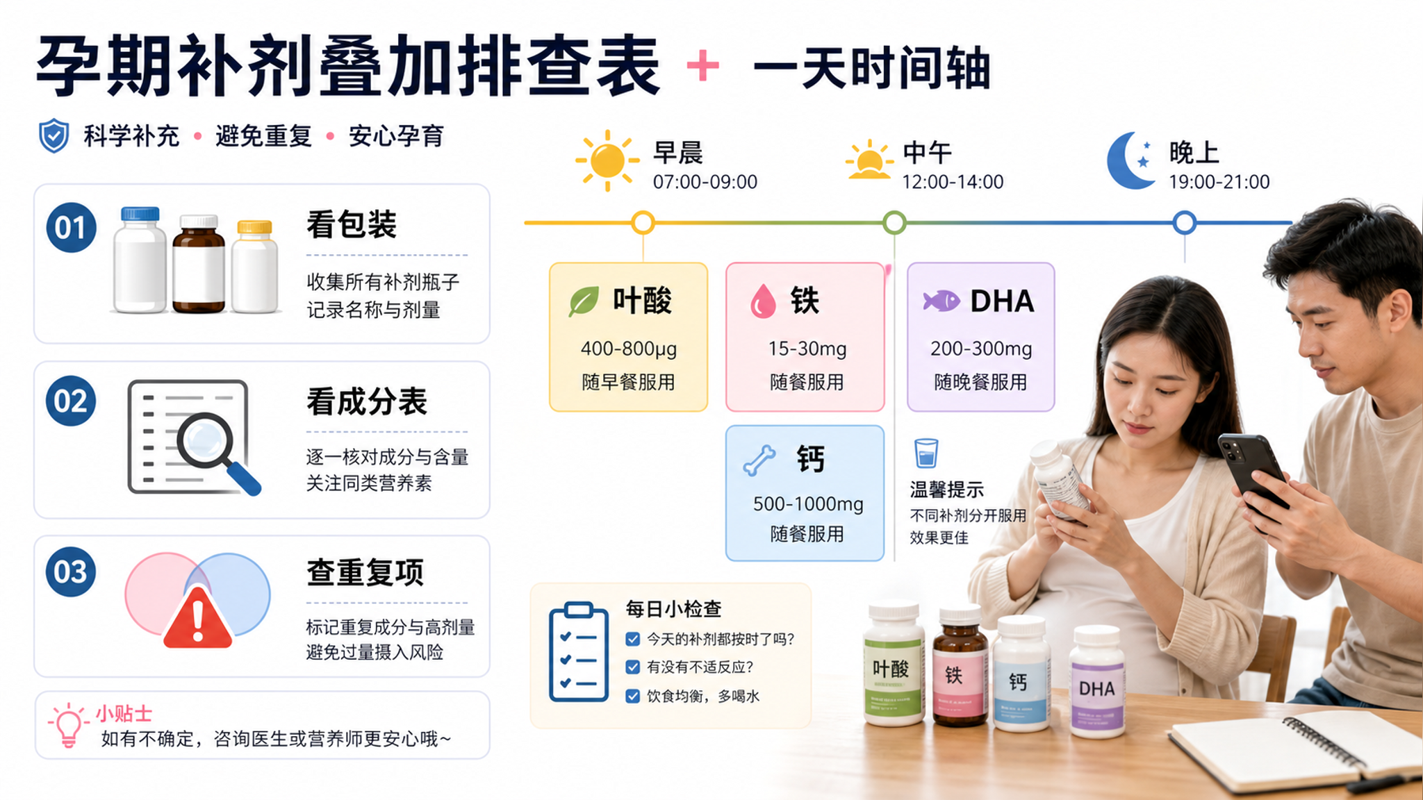 一张表搞懂孕期补剂叠加：别再越吃越乱