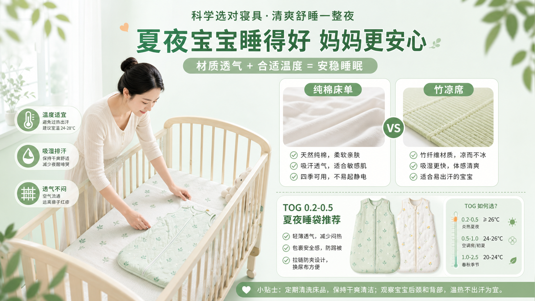 别用痱子粉！4-6月龄夏夜防痱清单