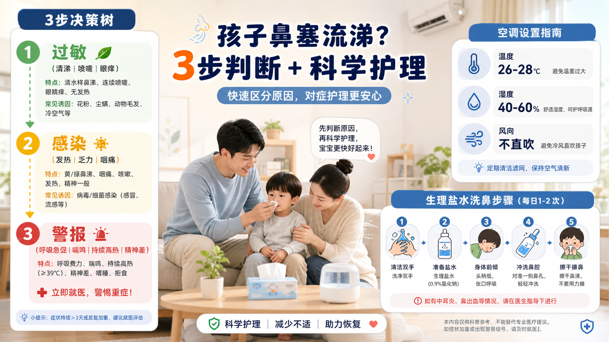 空调一开就咳鼻涕？3步先分型再用药