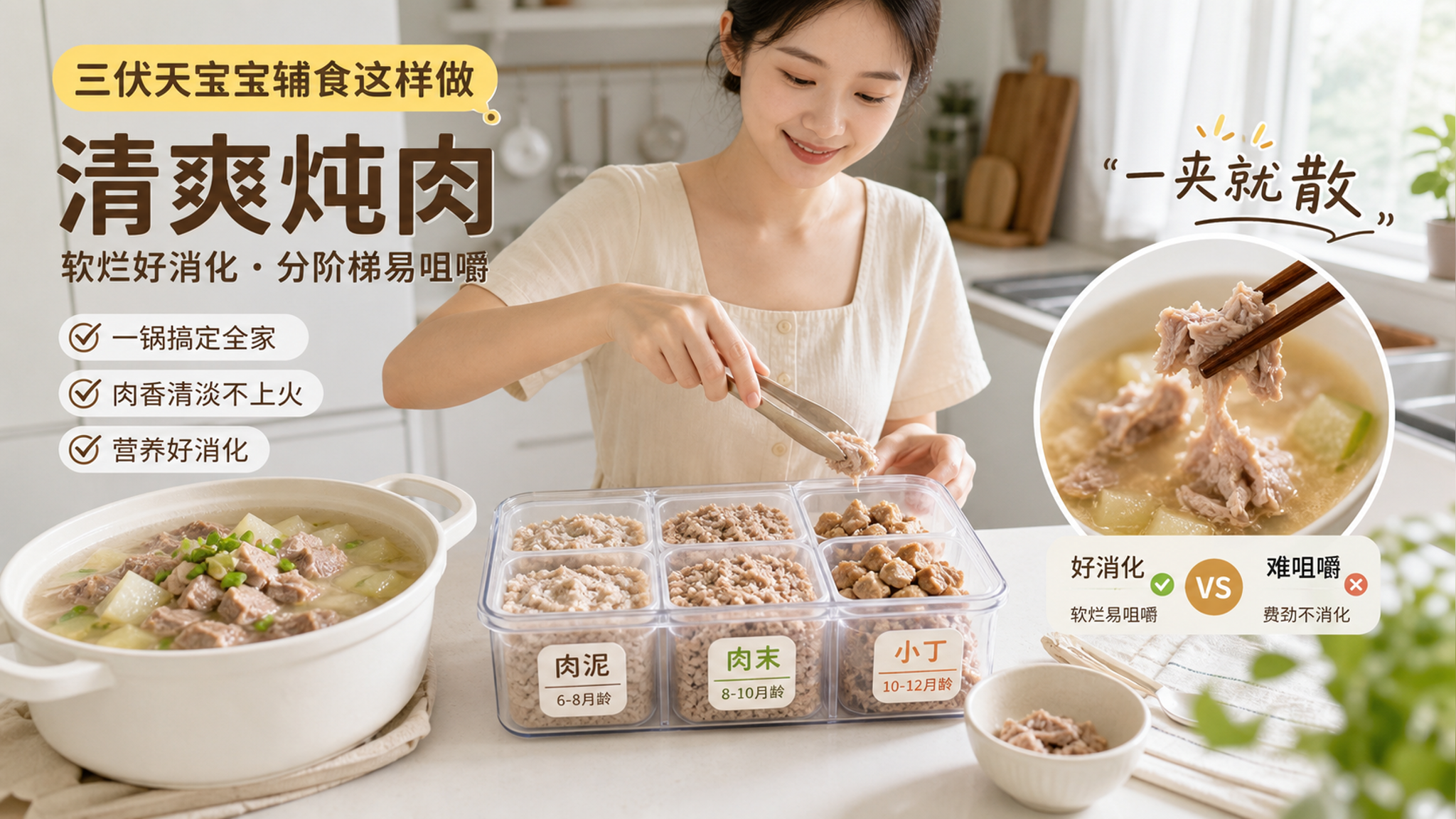 三伏天不想做饭也别慌：1-2岁肉类一锅炖，软烂到不吐