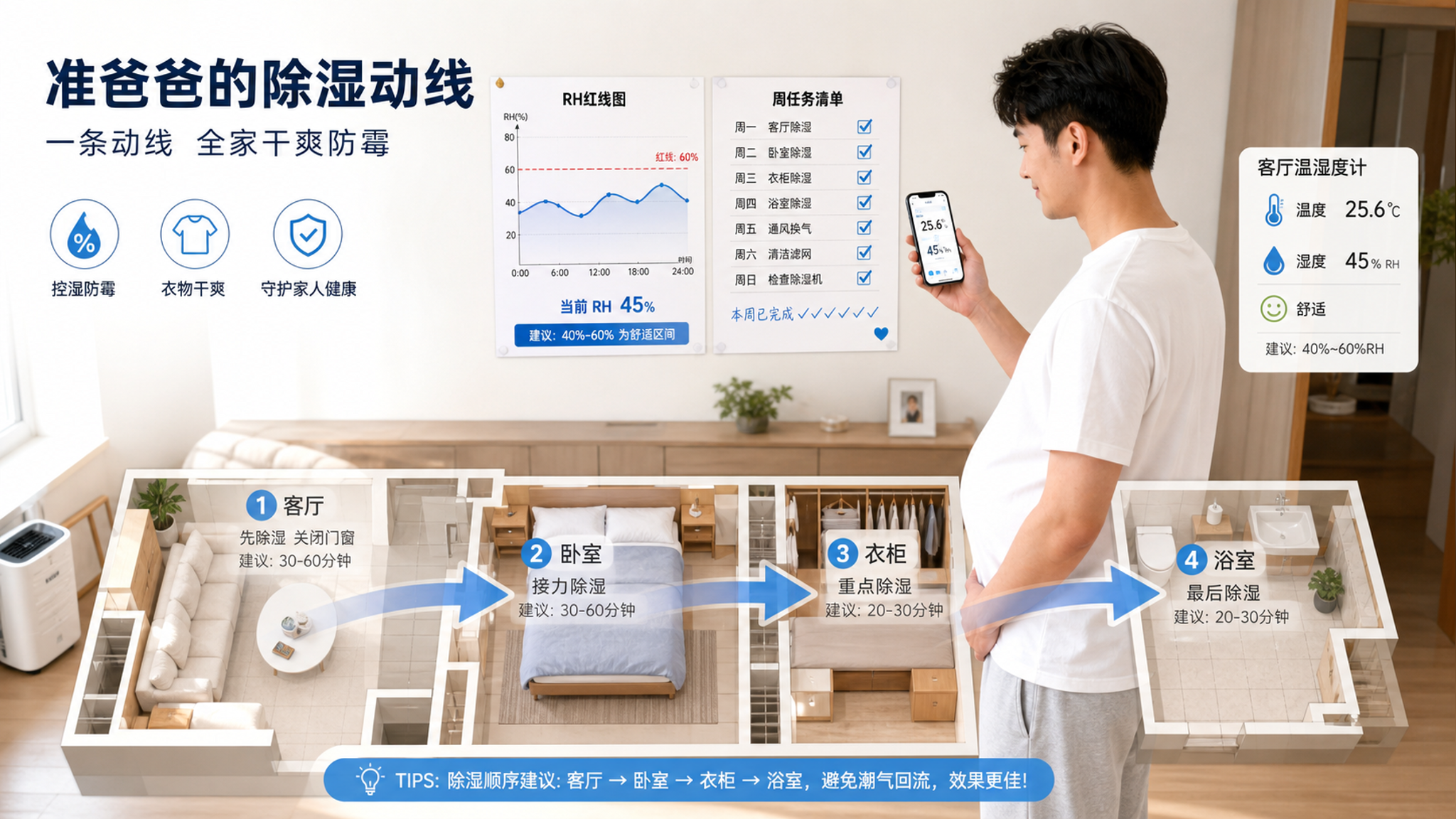 梅雨回南天别乱喷香：把湿度稳在55%发霉就少一半
