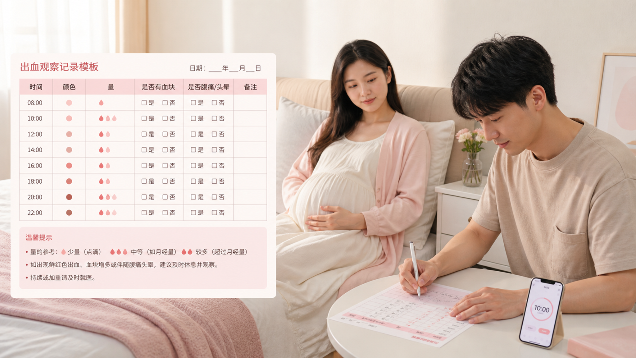 孕早期擦到褐色别慌：一页记录法+就医红线