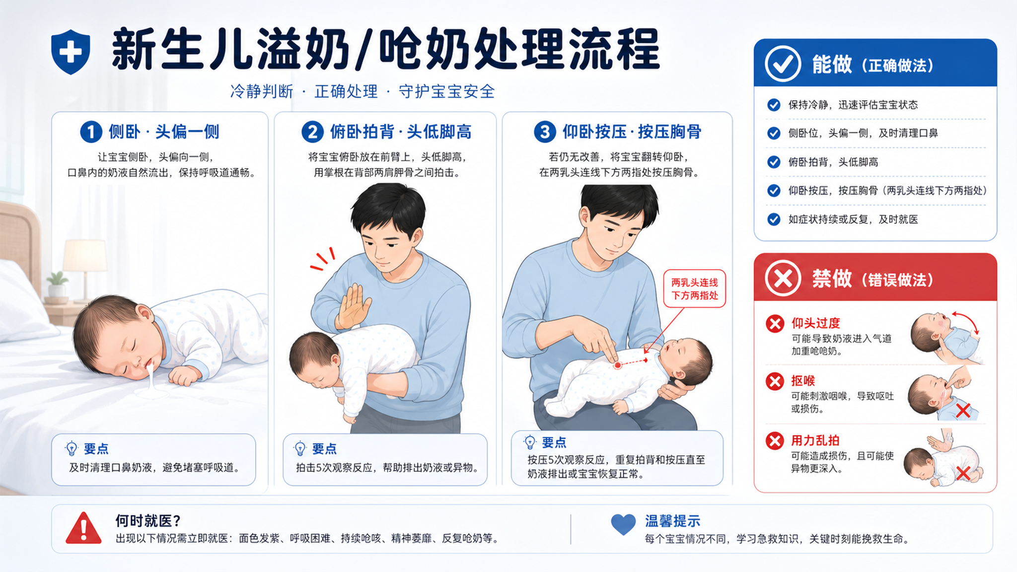 吐奶别急拍：新生儿呛奶急救4步和就医警报线