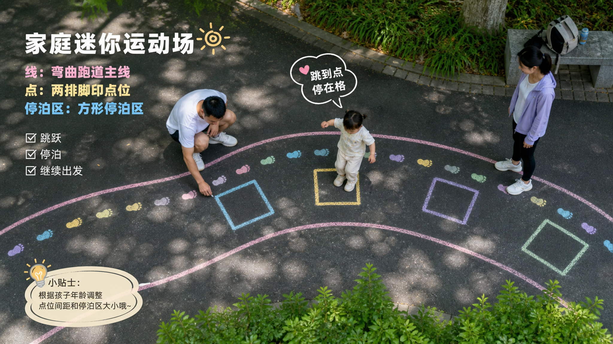 孩子出门就狂奔？用粉笔跑道练会“停住”