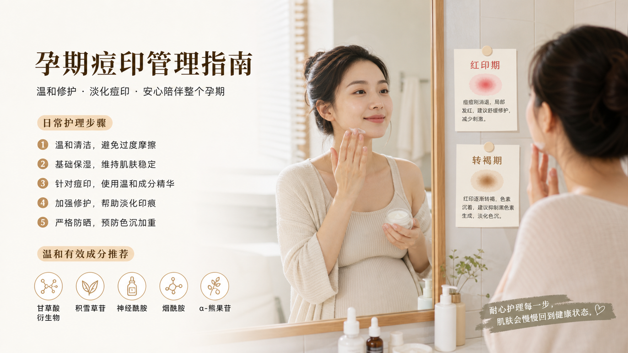 挤完痘红一片又变褐？孕期不刷酸淡印两段法