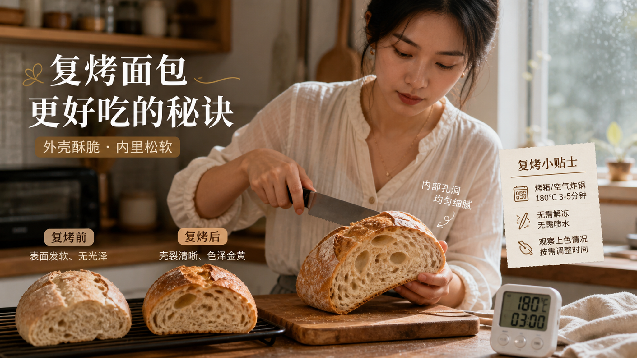 梅雨季面包回软别急丢：壳孔香选品+复脆曲线