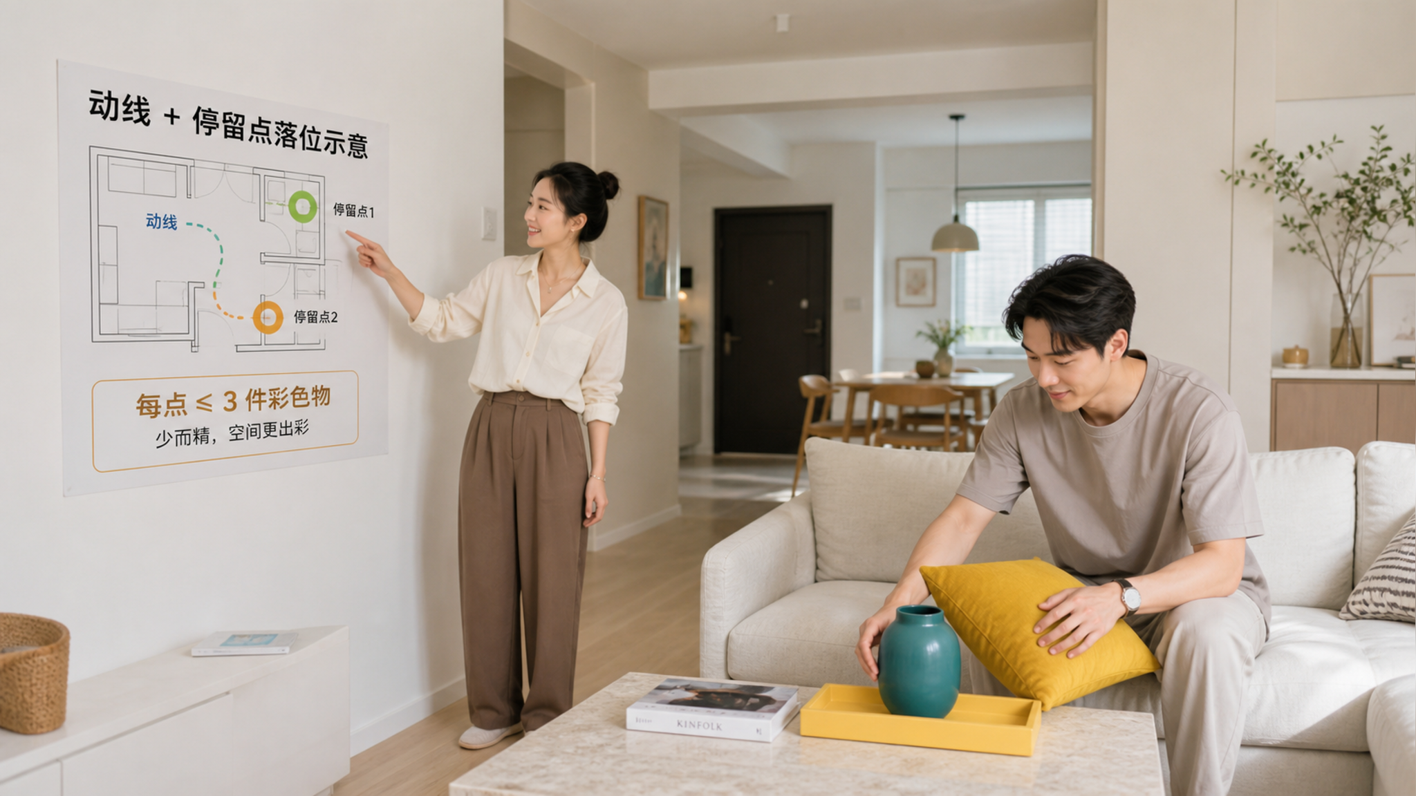 彩色软装显乱？用1条动线+2个停留点立刻变高级