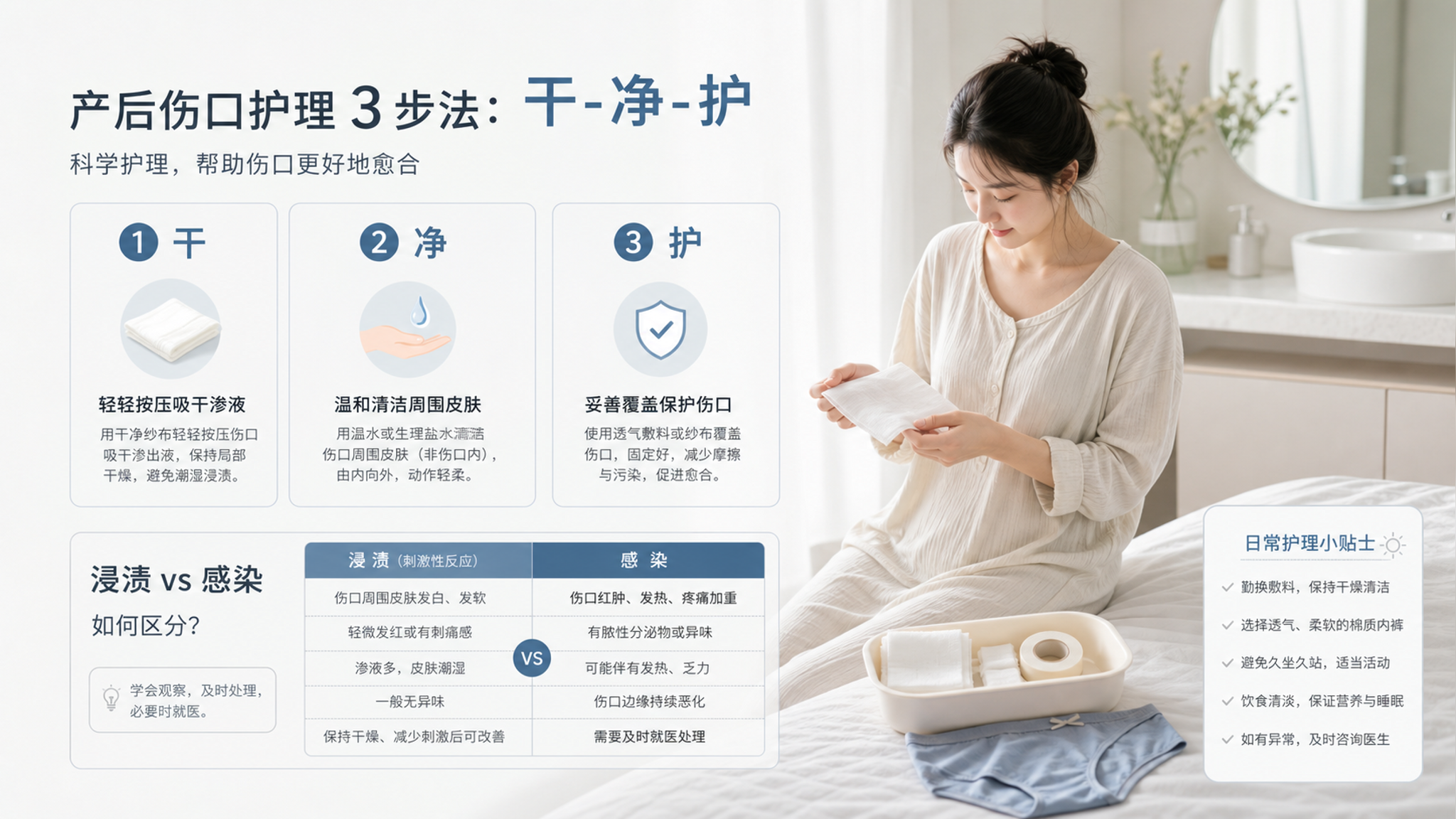 产后伤口夏天红痒黏：多半不是感染，3步处理就够了