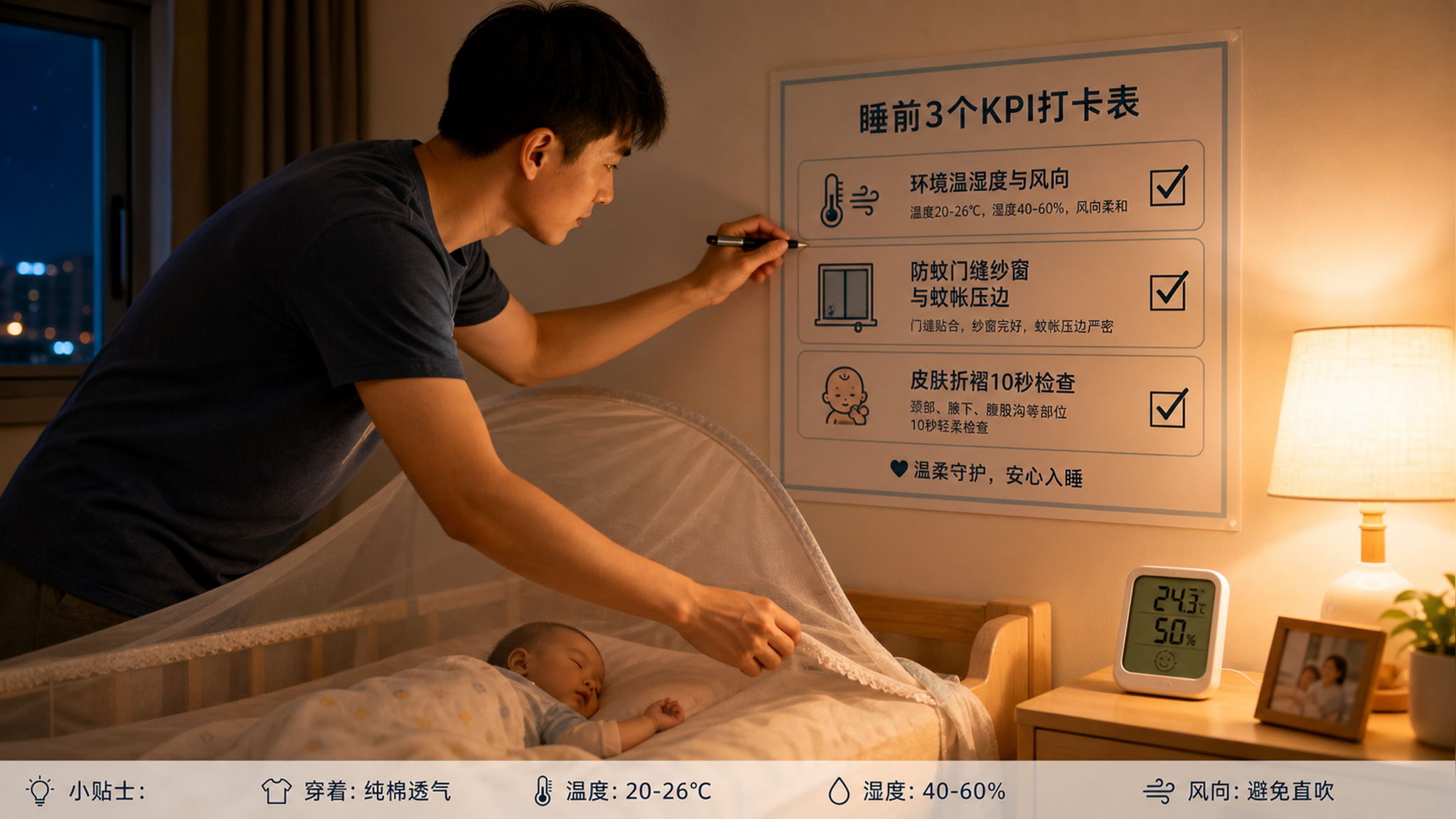 夜里总热醒+被蚊叮？爸爸睡前3个KPI顶半夜折腾