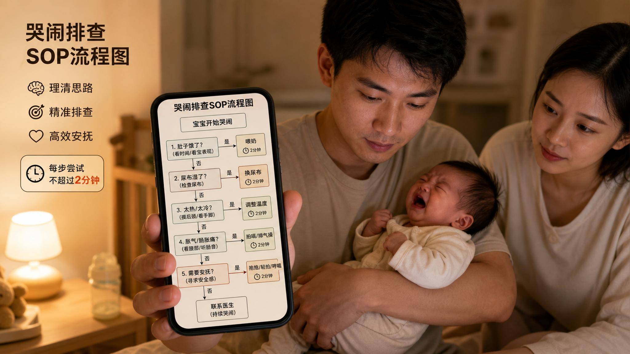 宝宝一哭就乱哄？用5步排查法快速收敛