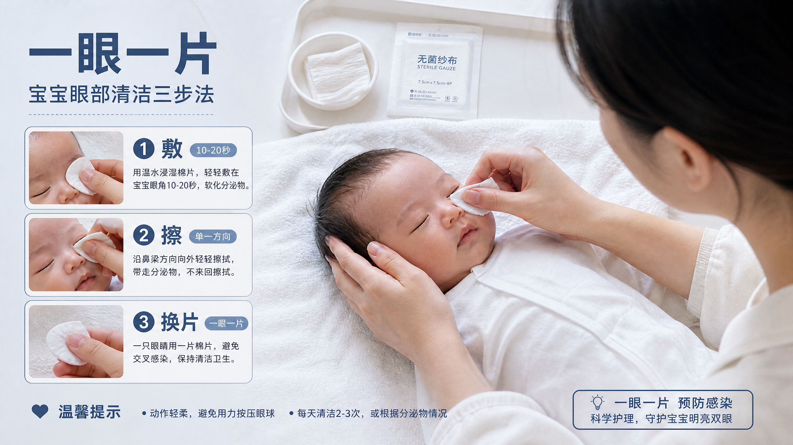 宝宝眼屎黏睫毛别硬抠：敷10秒再擦，方向和红线一次讲清