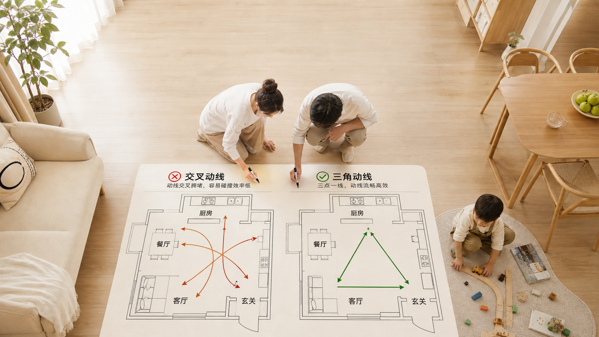客餐区越摆越挤？用动线三角形一秒理顺