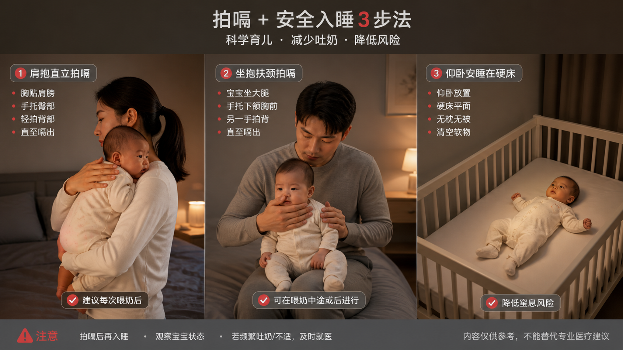 宝宝吐奶还从鼻子喷？三段拍嗝+安全入睡边界