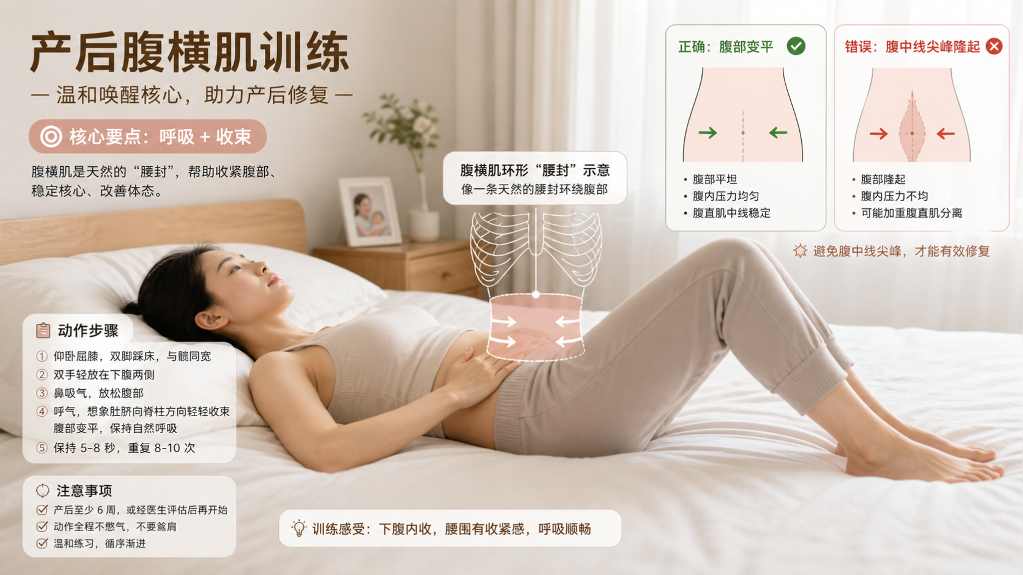 产后肚子软软会晃？先别卷腹，床上三步让腹横肌上线