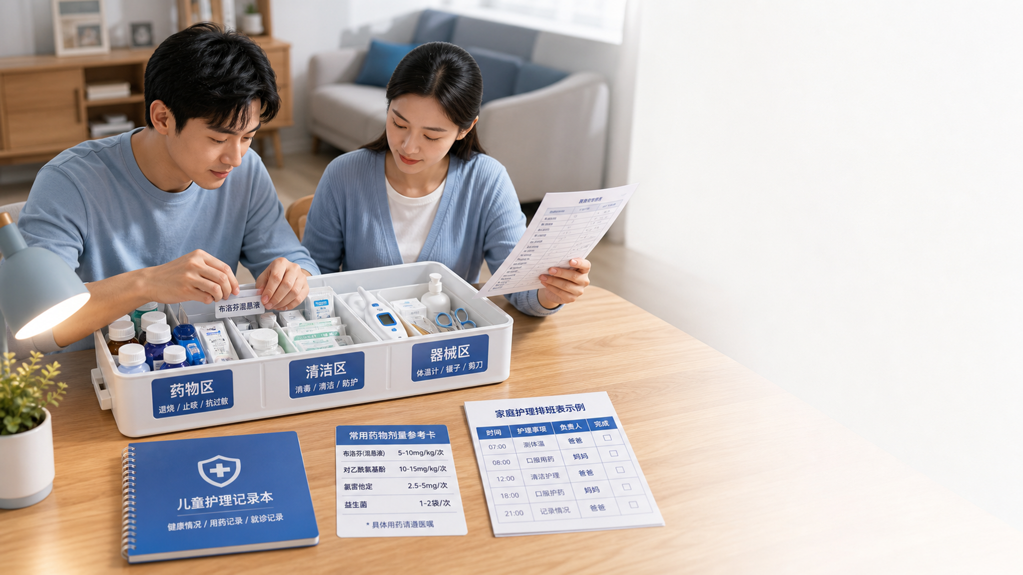 孩子一发烧就乱套？这份夏季家庭护理箱+排班表救急