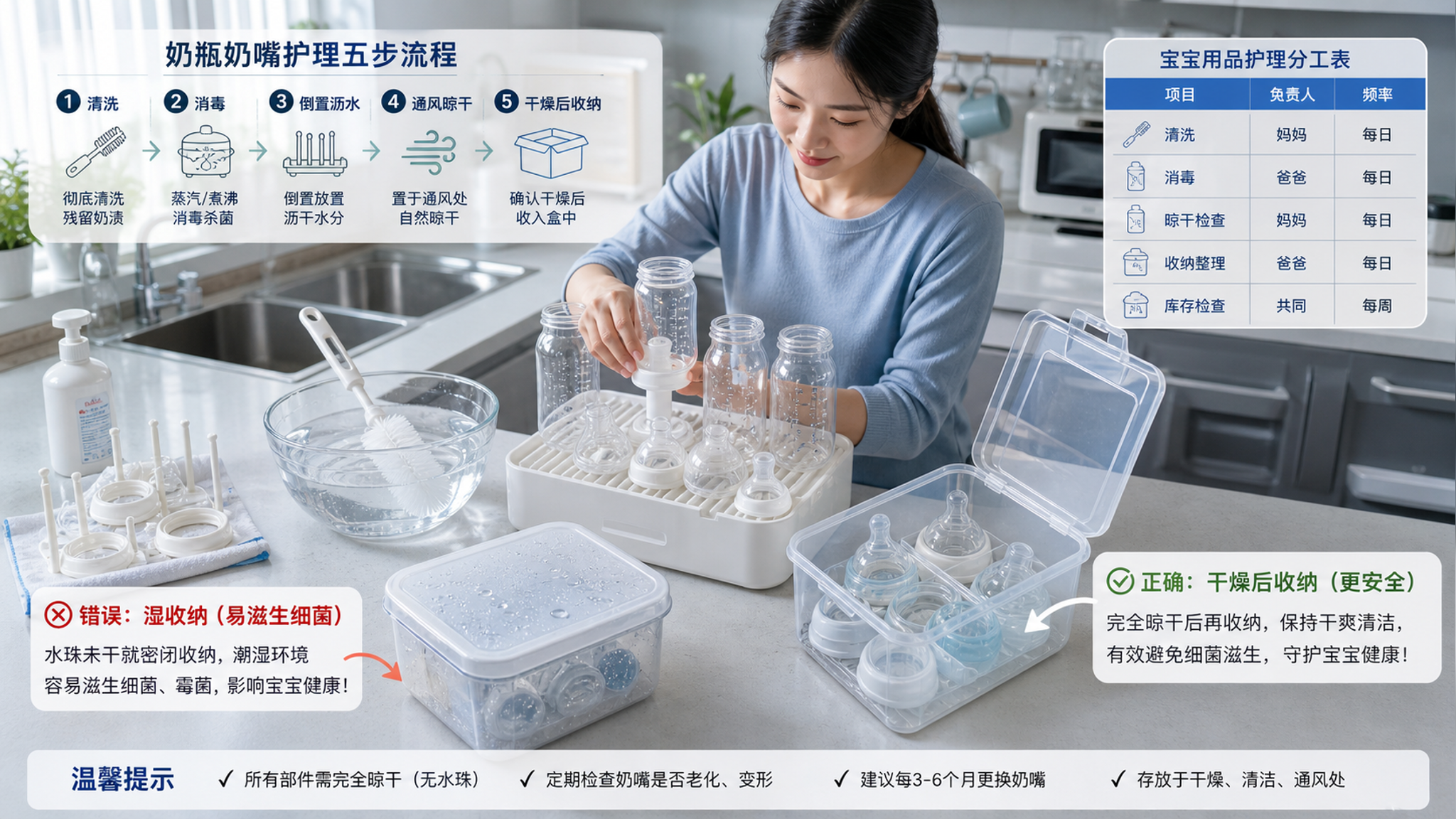 奶瓶总有潮味？按这套闭环流程洗消晾收更安心