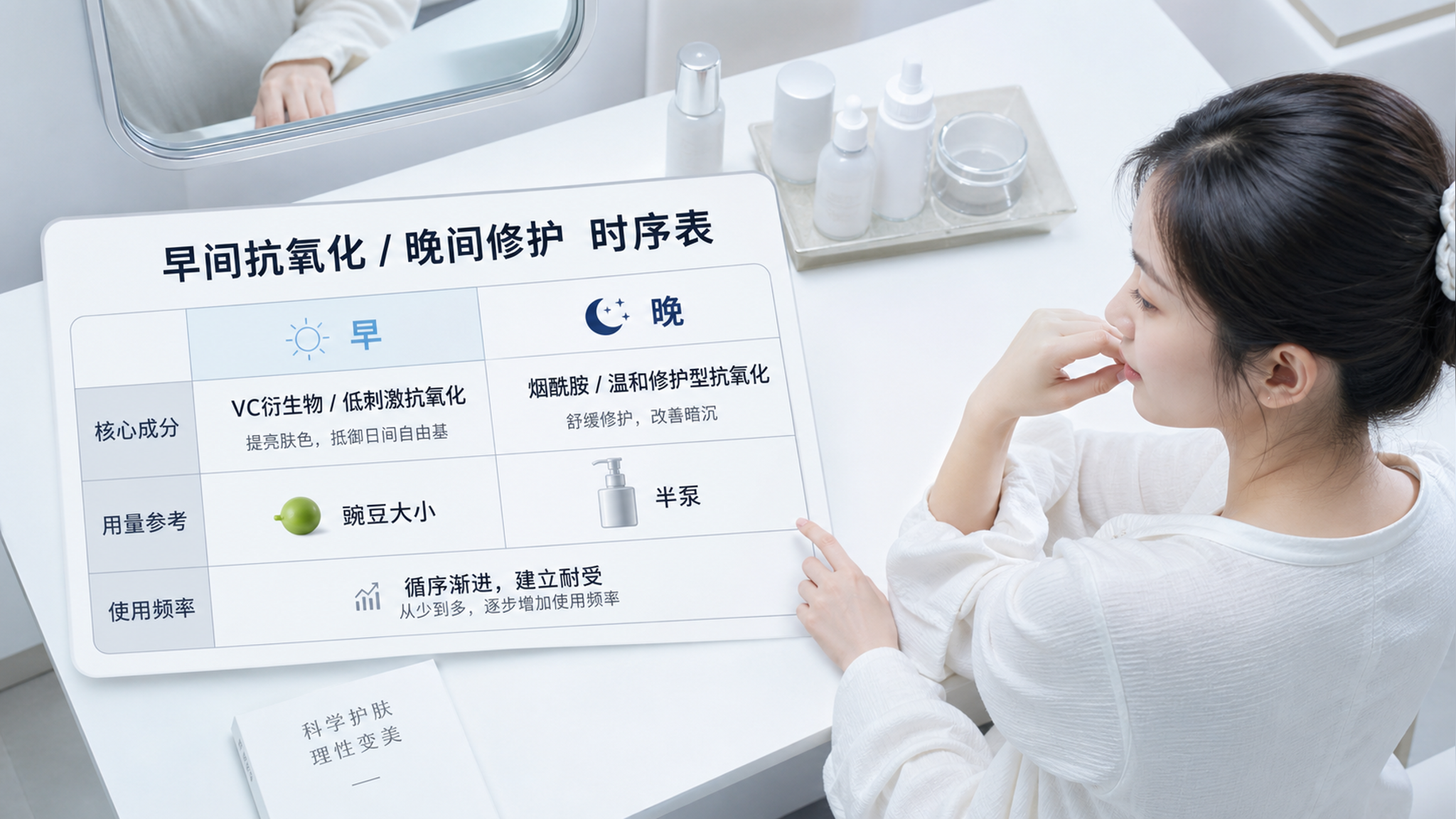 脸黄暗沉别猛叠：早抗氧化+晚修护，按时序做更显透