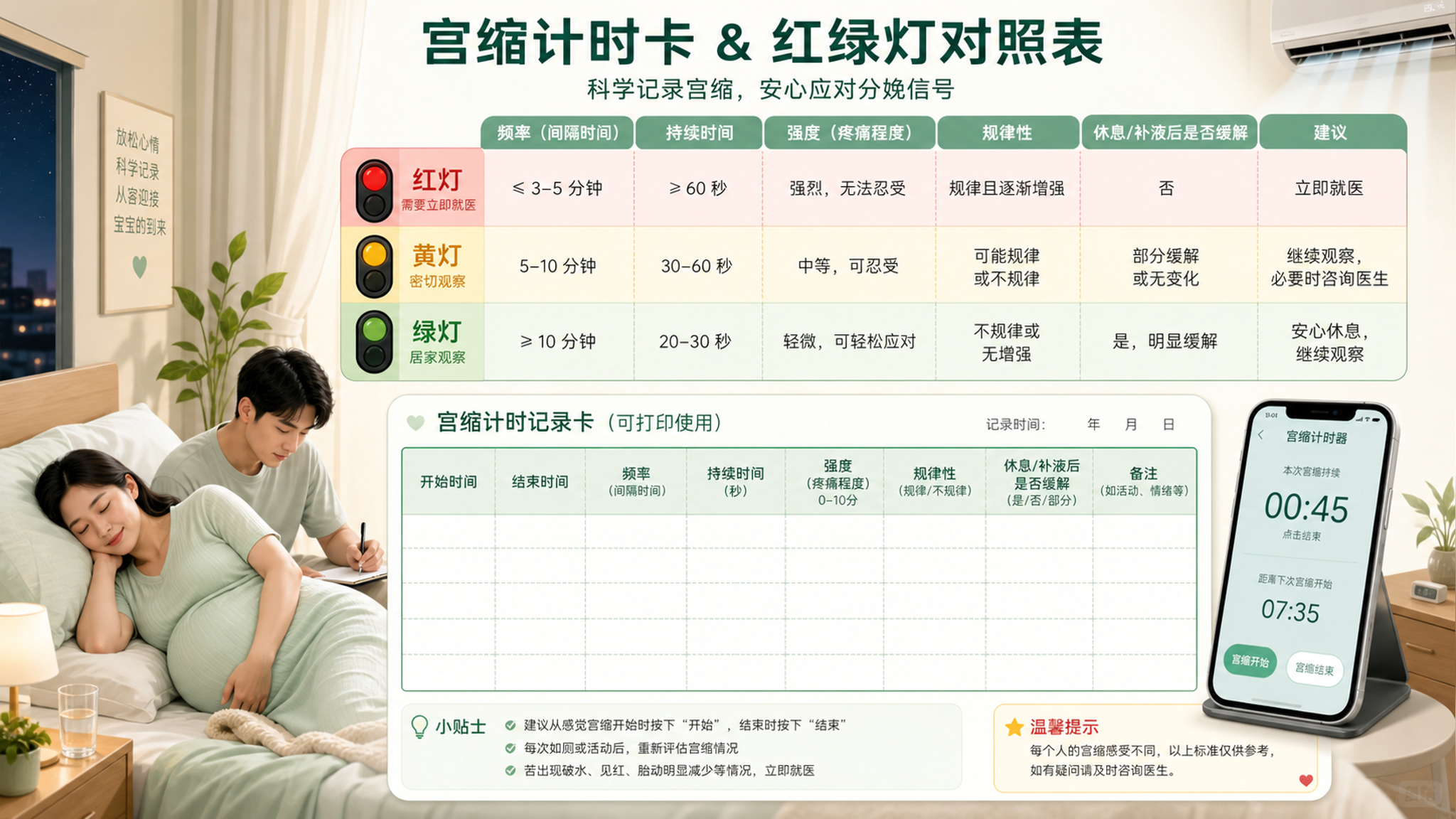 入伏夜里肚子一阵阵紧？用这张表分清假性宫缩和早产信号