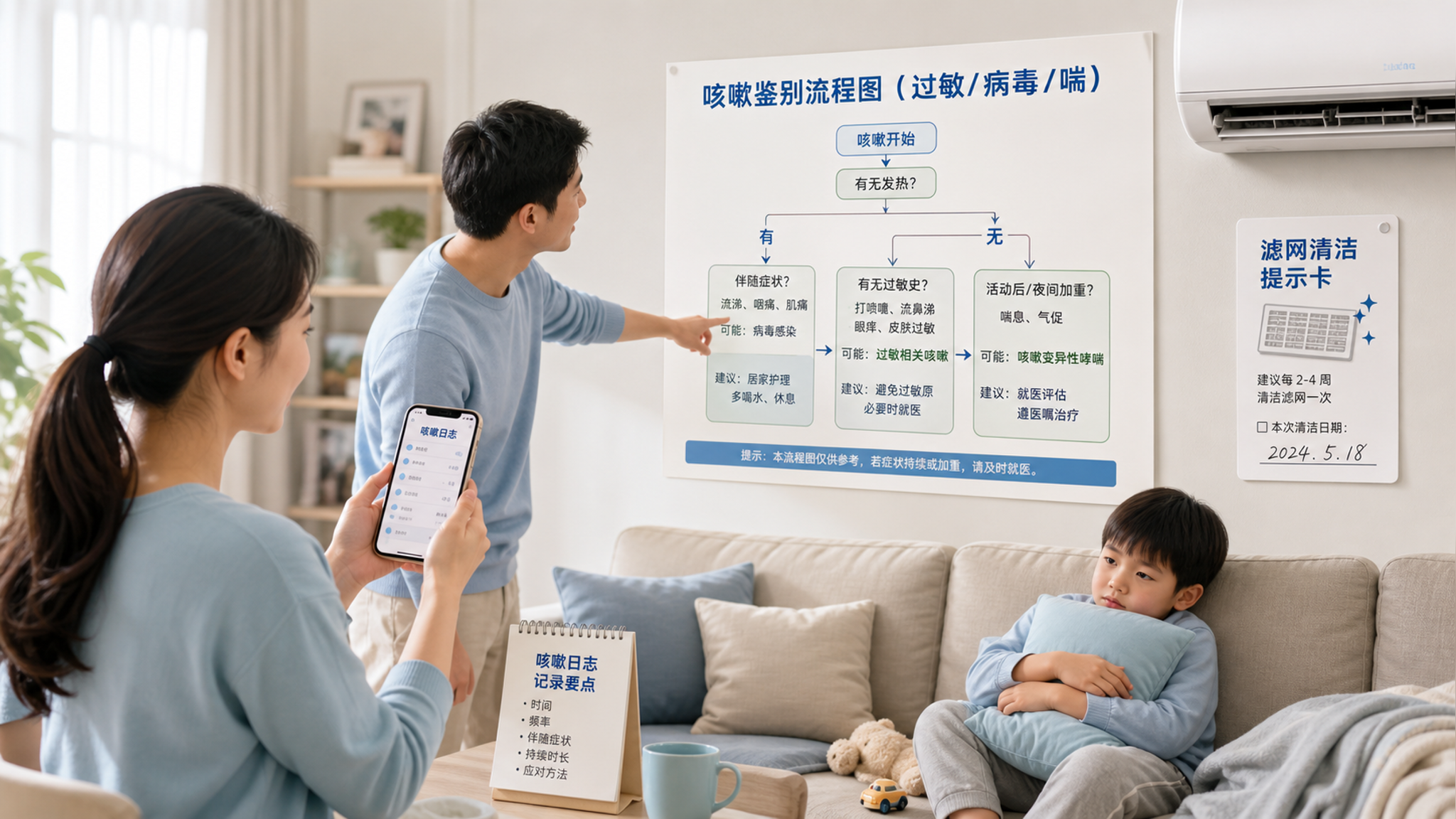 空调房娃一躺下就咳？先按这3步分清过敏还是喘