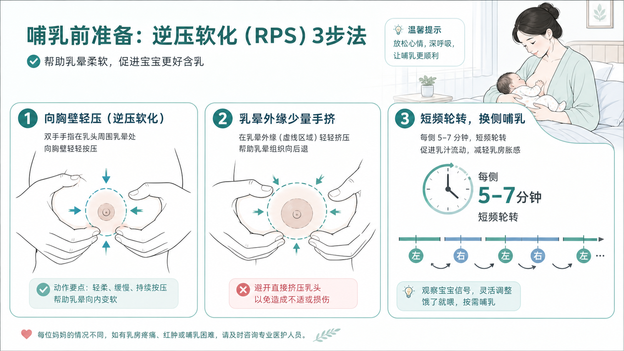 产后第3天石头胸吸不动：3步软化乳晕再喂
