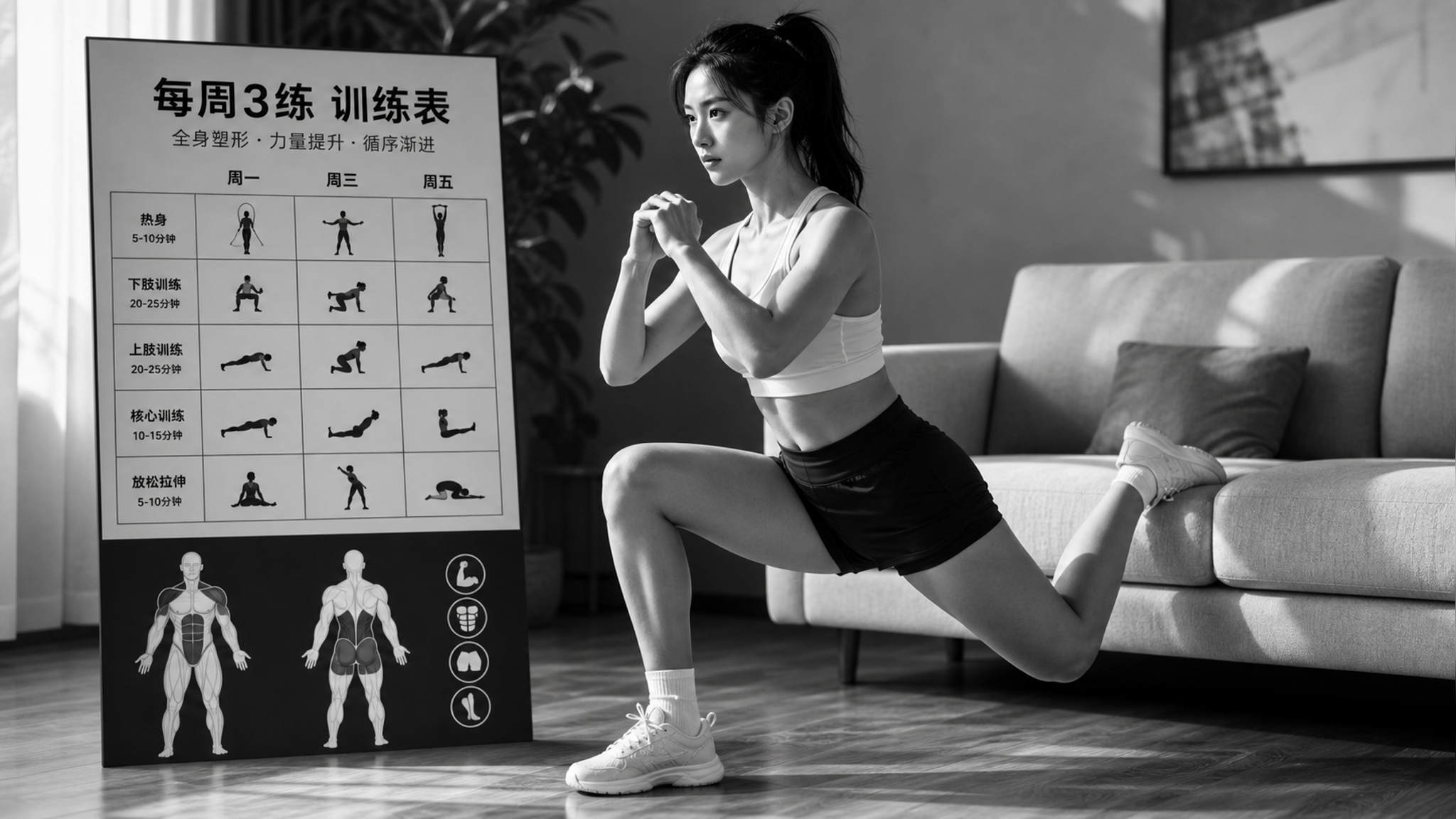 体重不动也别慌：新手女生一周3练围度变小表