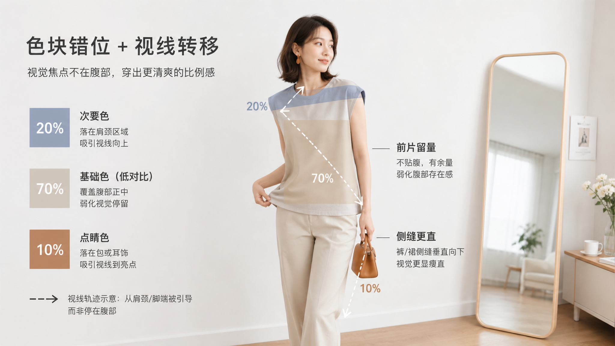 薄衣服一穿就显小腹？用这套色块公式把腹部藏起来