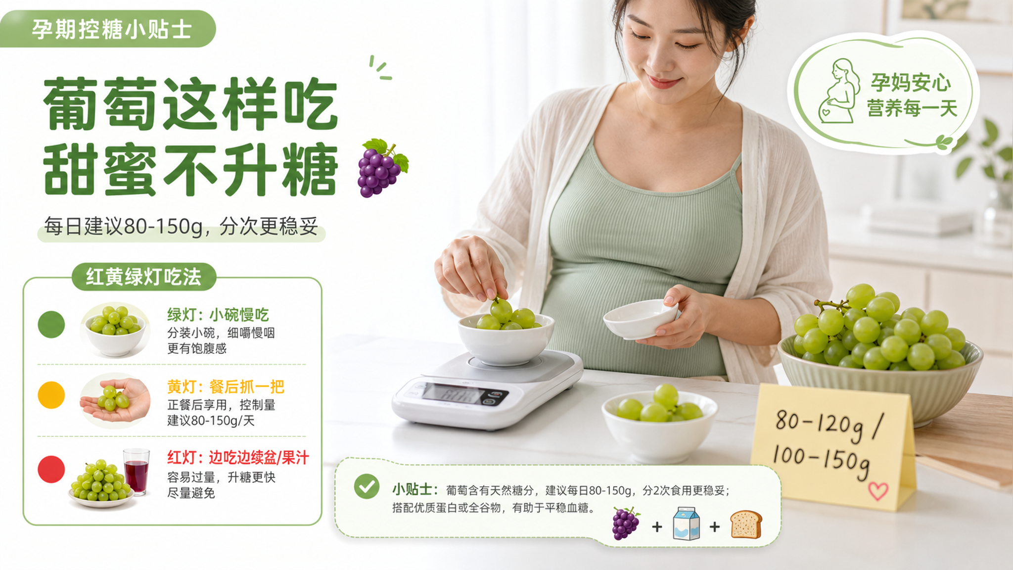 孕期吃葡萄别靠感觉：每次称80–150克更稳