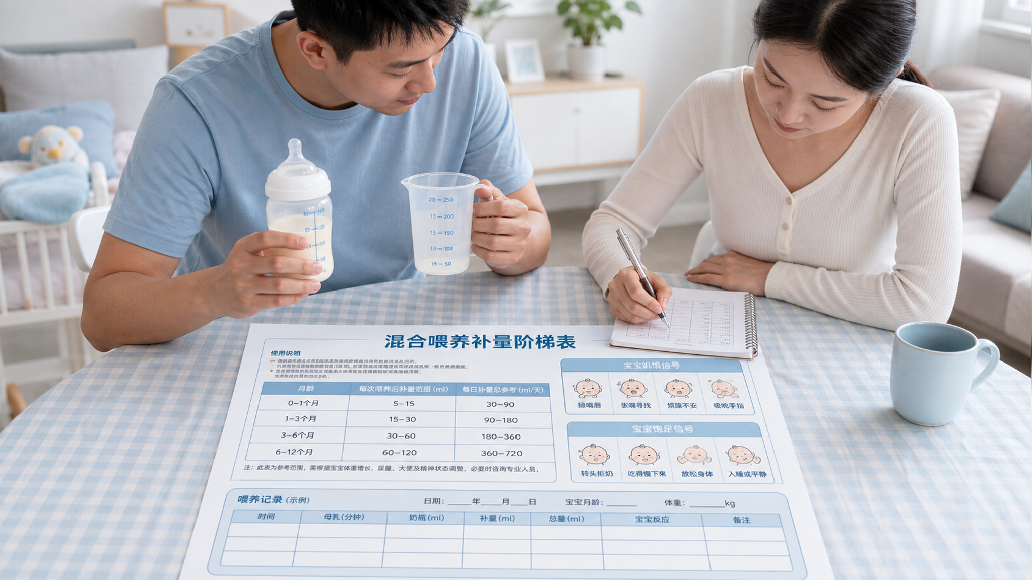 混合喂养别一次补满：先母后粉+补量阶梯表