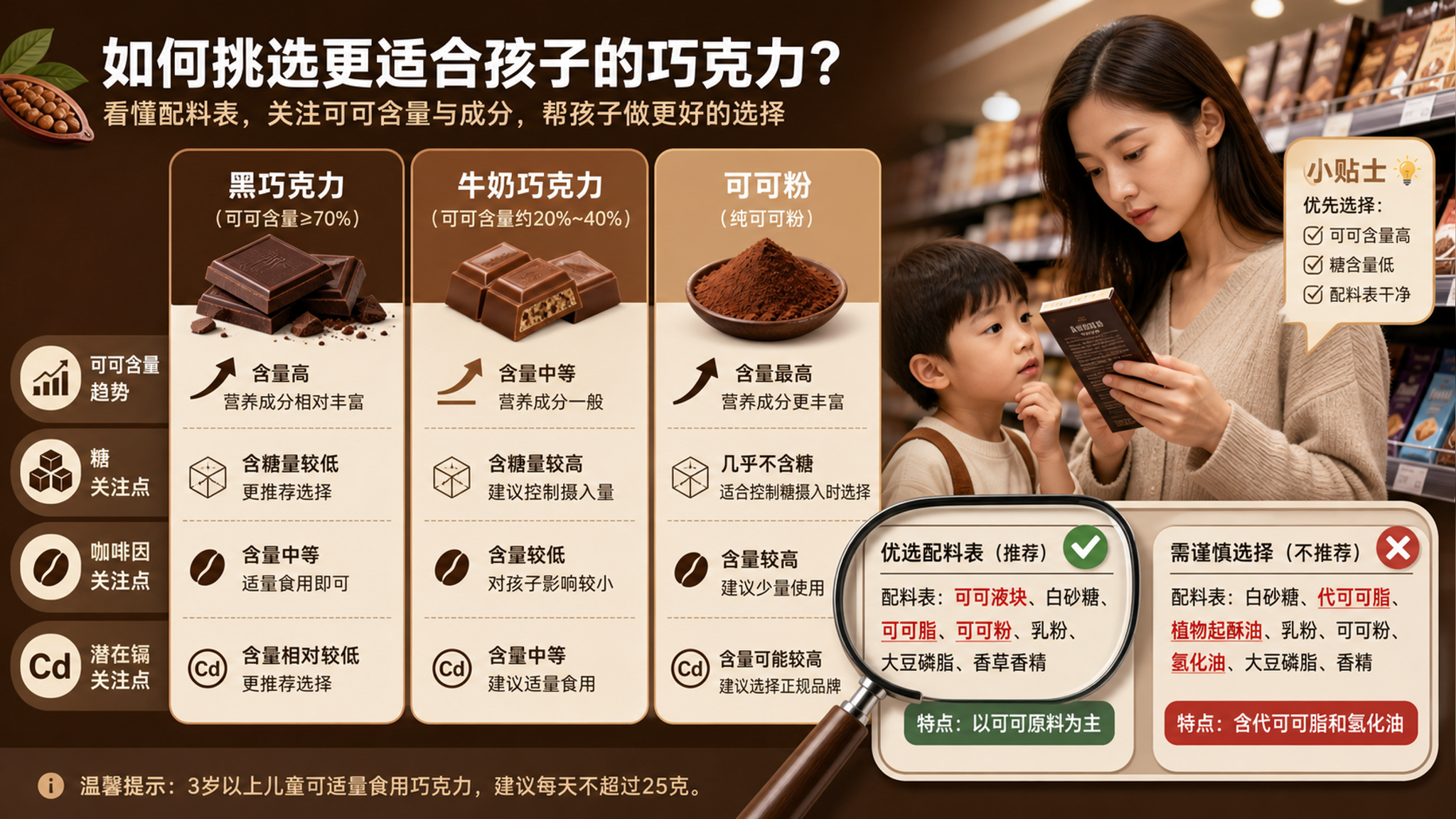 给孩子买巧克力前先看这3点：镉、咖啡因、代可可脂