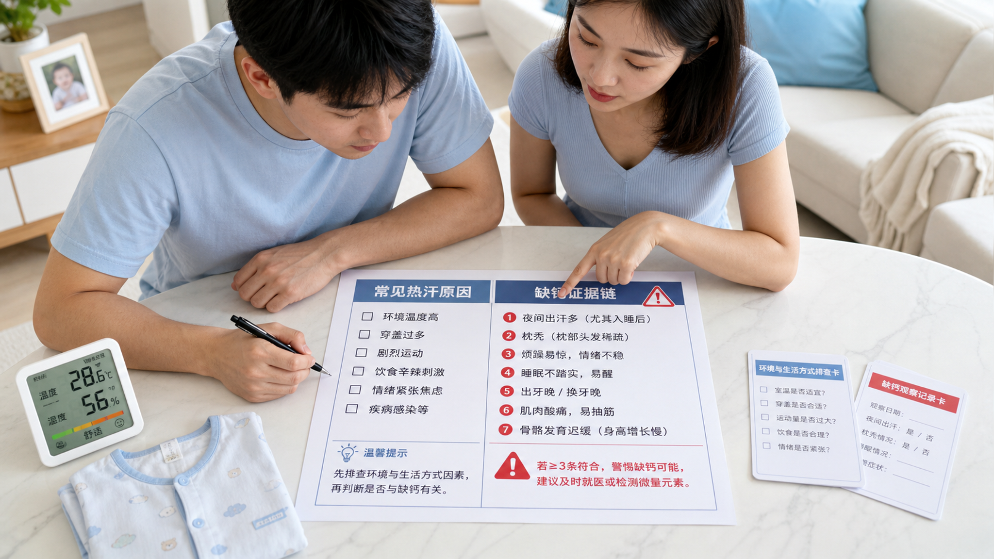 孩子出汗多别急着补钙：先做3步“证据链”排查