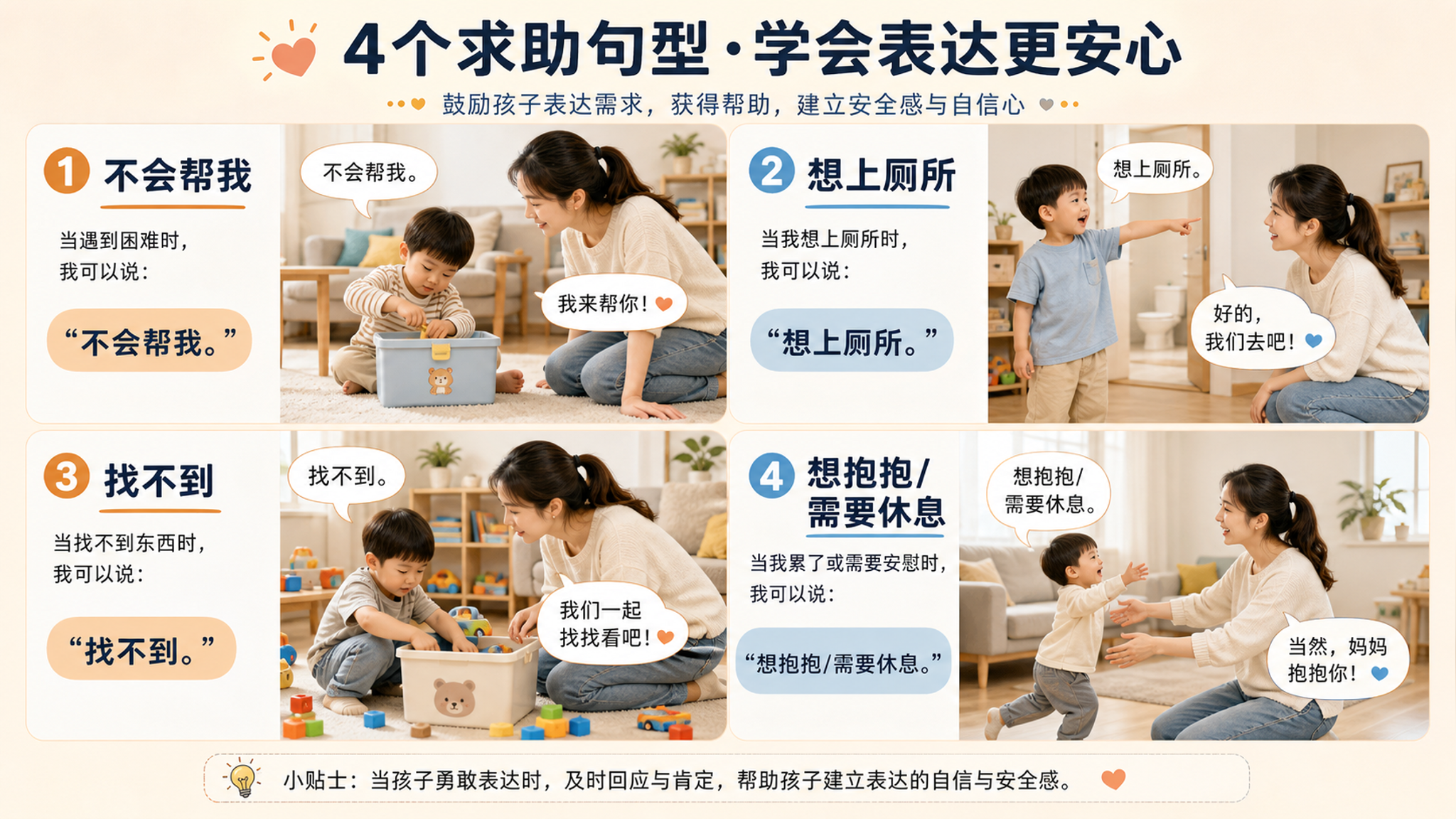 入园前先练会这4句求助话，能少哭很多次