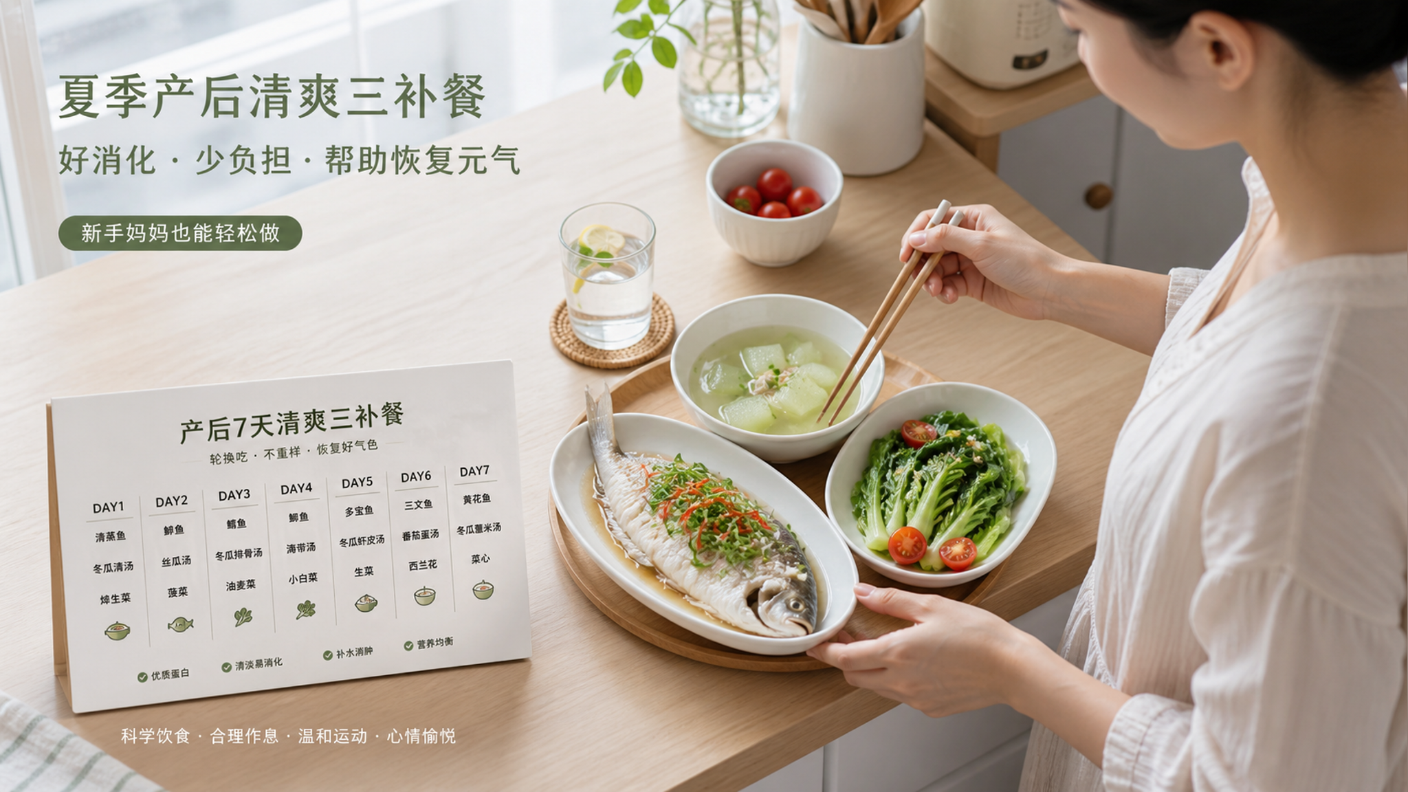 产后15-30天别再猛喝浓汤：7天清爽三补菜单