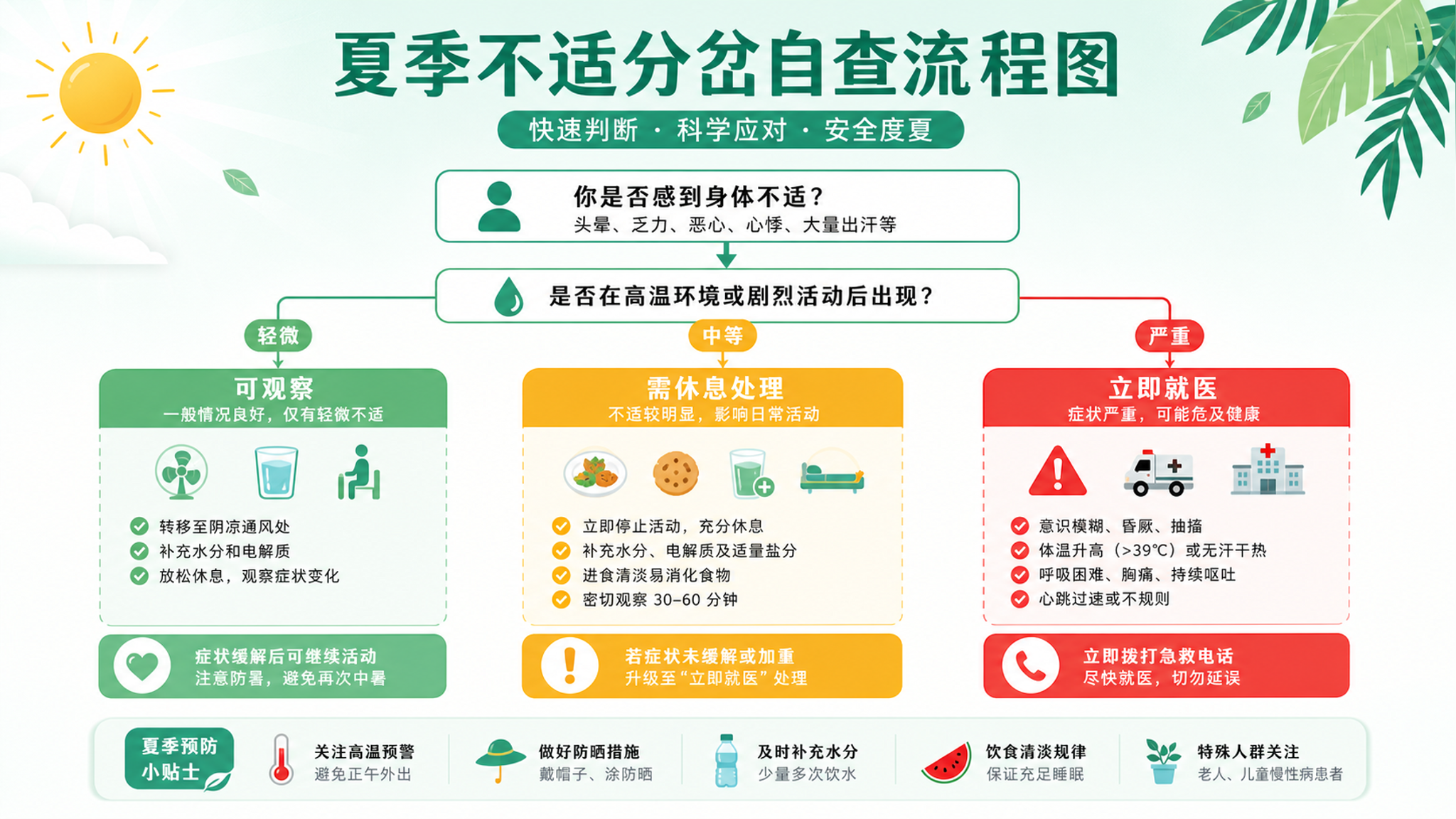 夏天心慌反胃乏力别先慌：3步分岔自查该休息还是就医