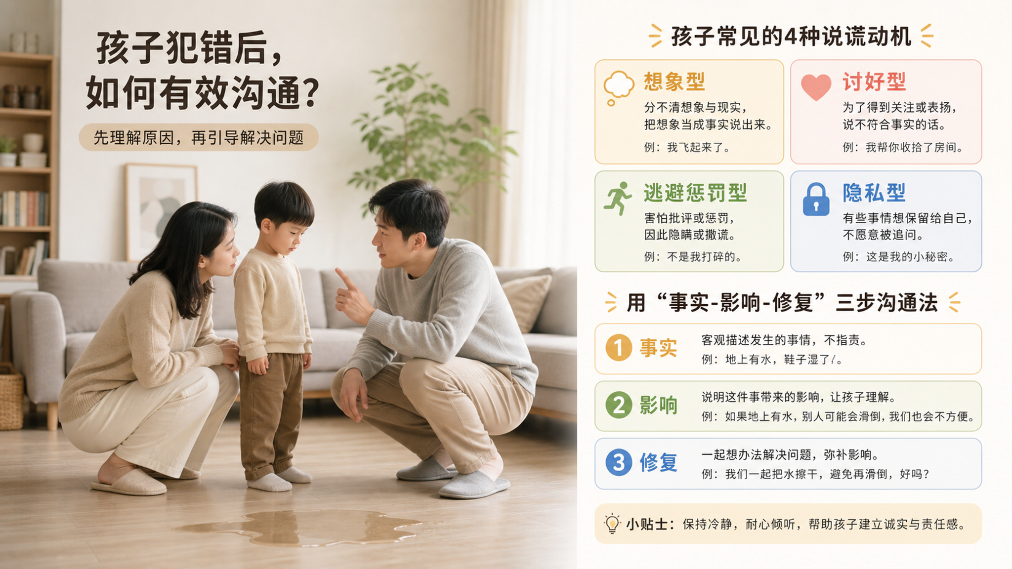 孩子撒谎别急着骂：先分4类，再用3步让他愿意说真话