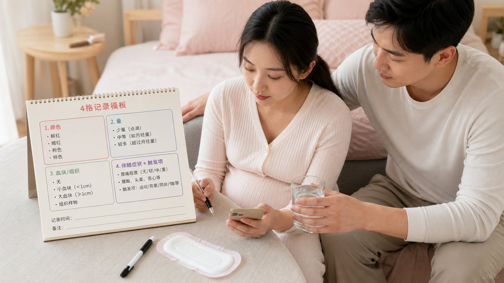 孕早期见红/褐色别硬扛：4格记录法+就医红线