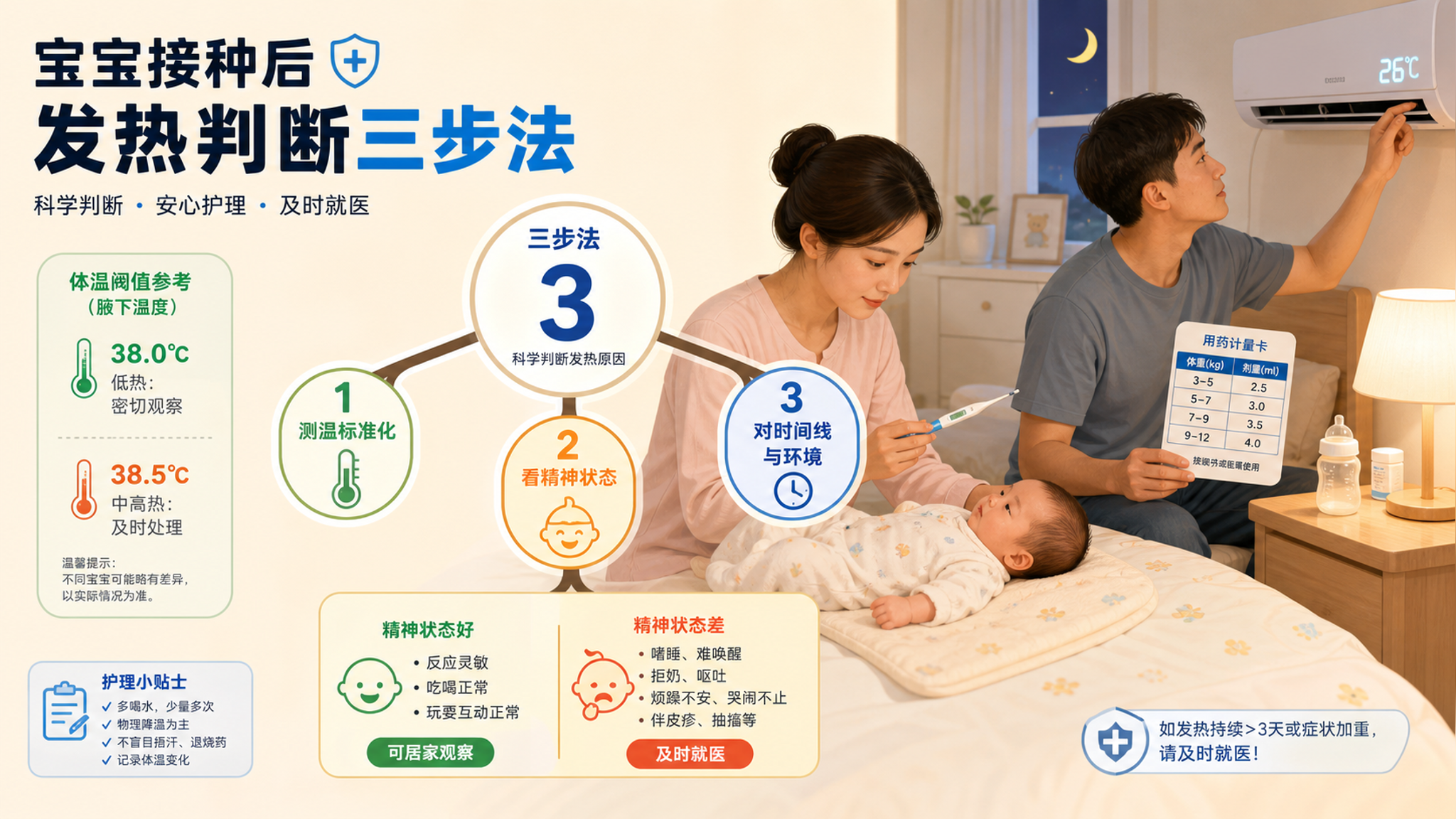 打完疫苗夜里发热别慌：3步分清免疫反应还是热到/感染