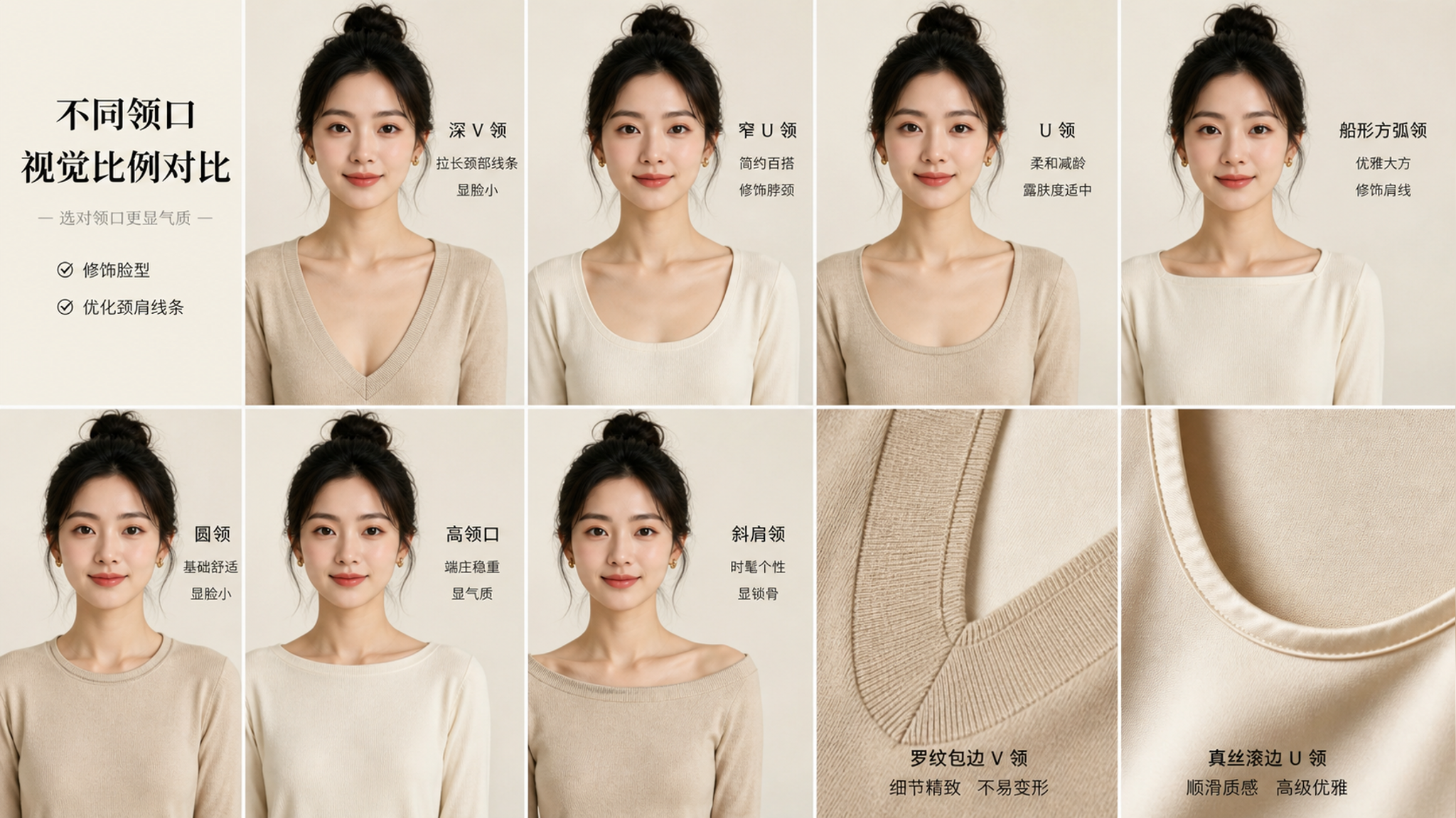 领口选对，脸立刻小一圈：深V/U领/船形小方弧3秒挑衣法