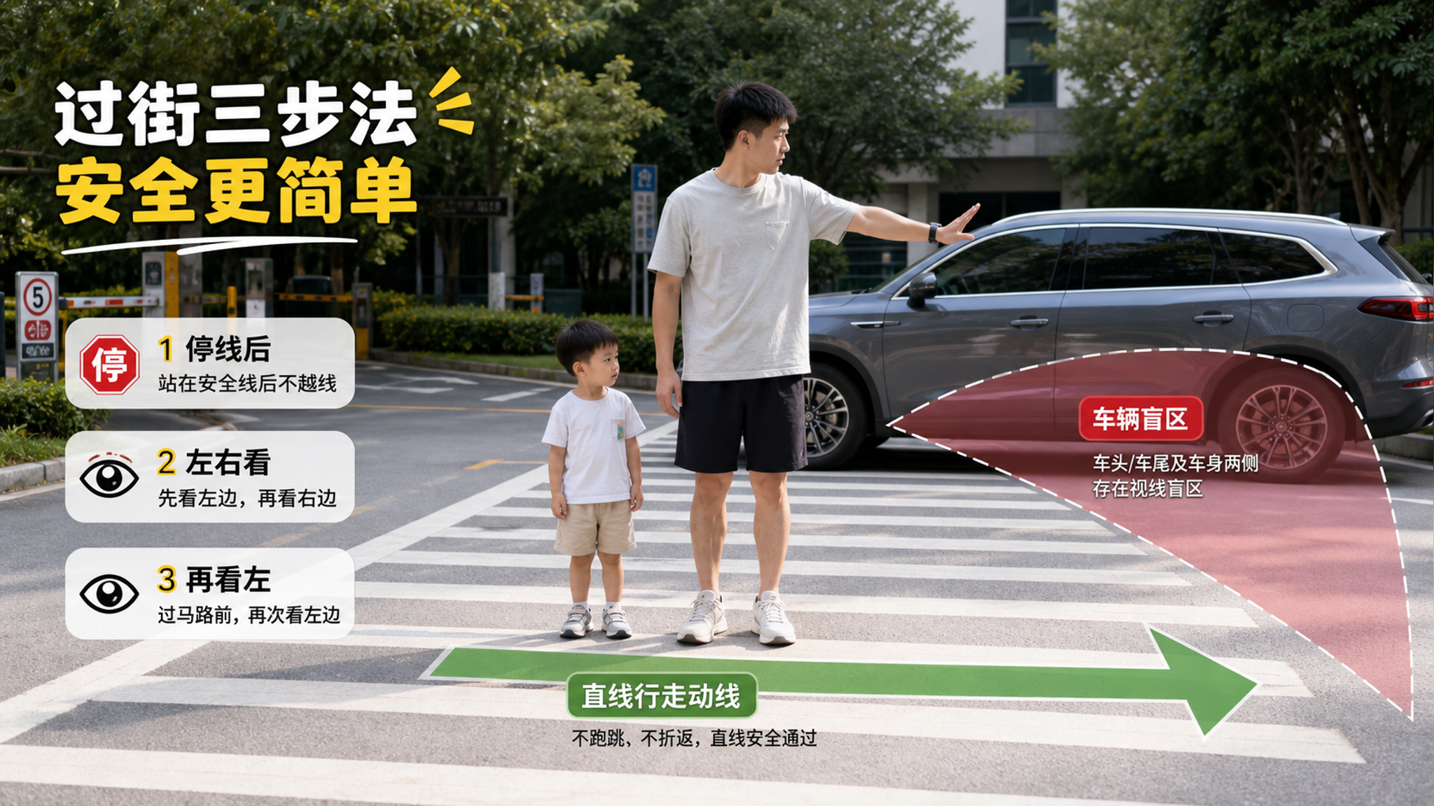 牵手不够用：教孩子3步确认+盲区实验过马路