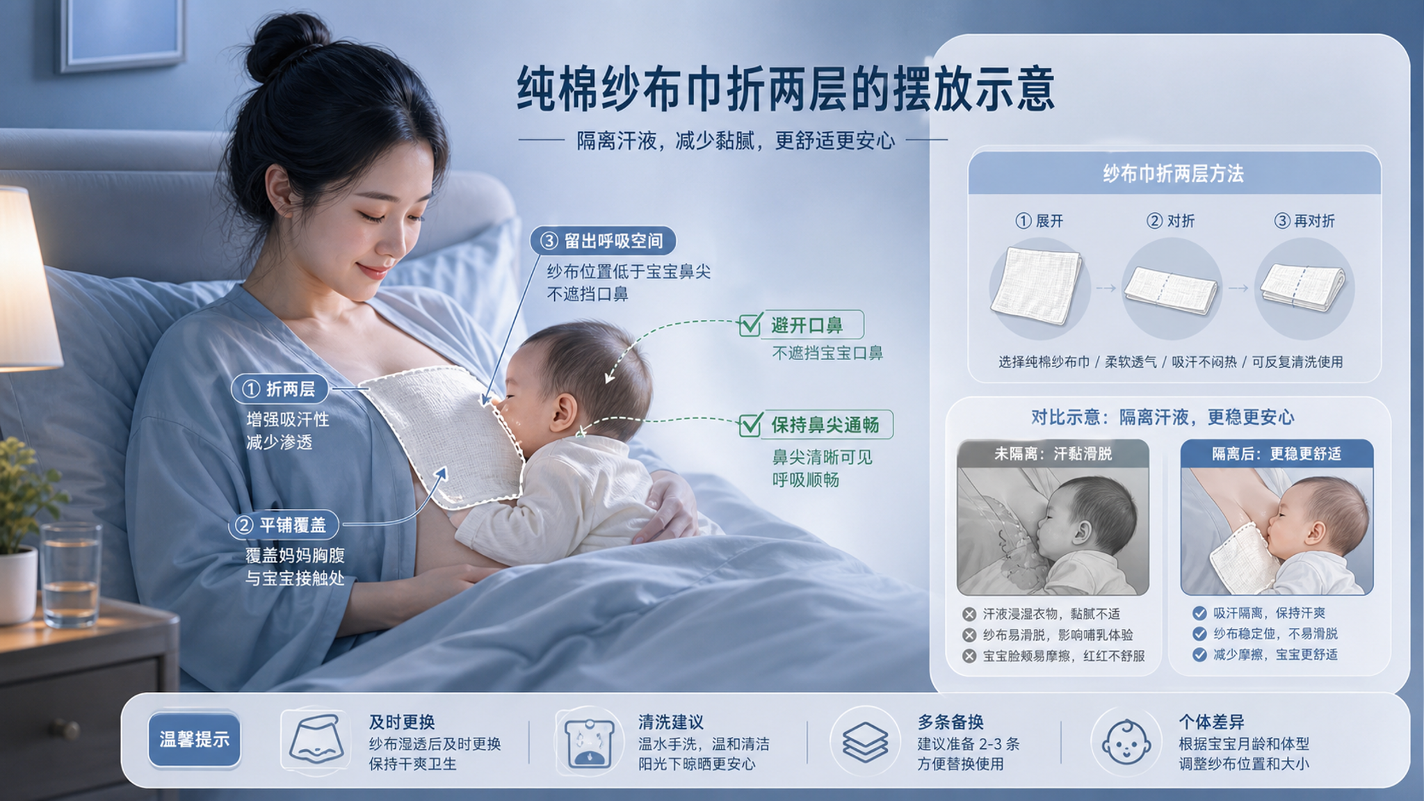 秋老虎喂奶又闷又疼？用纱布巾做清爽隔离