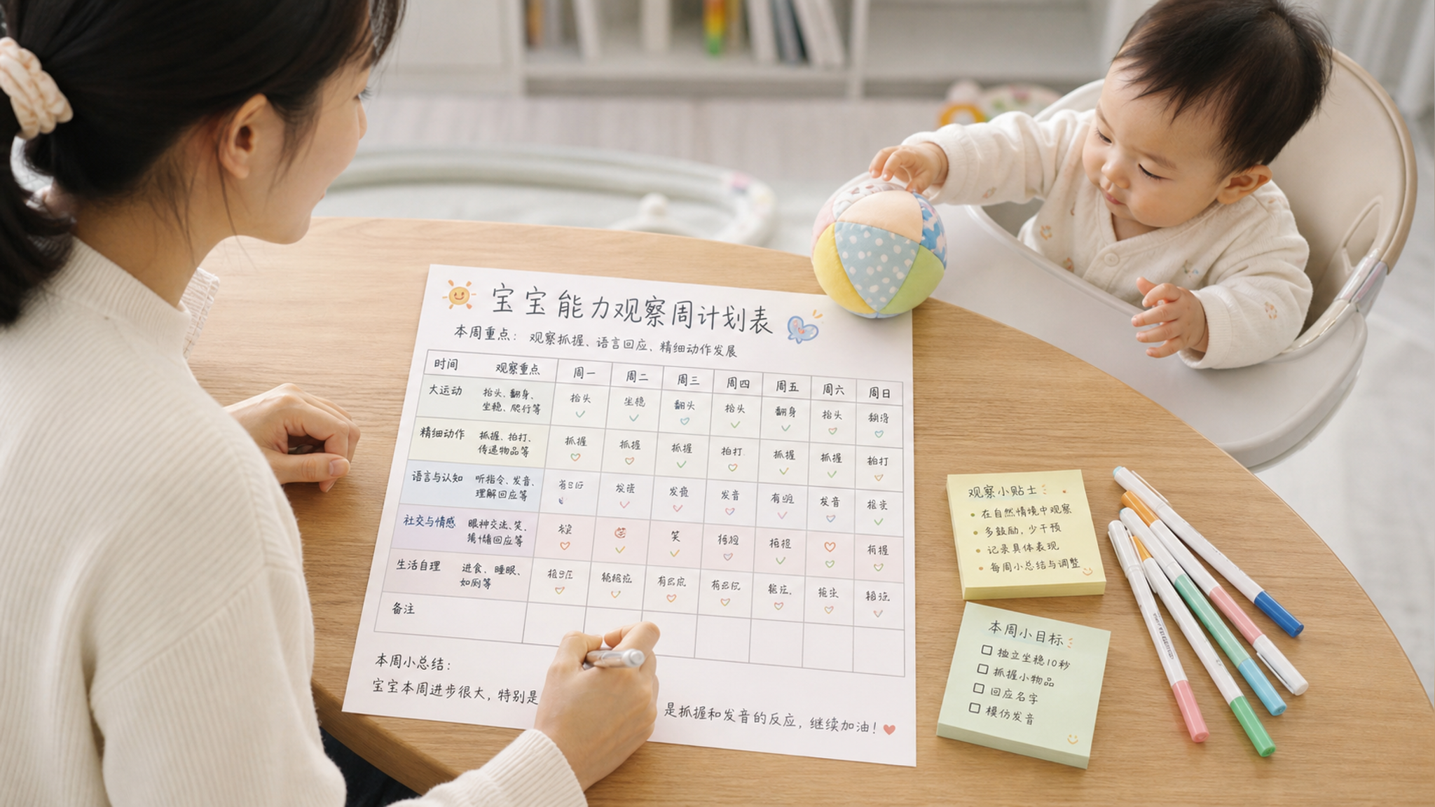 0-12月别做打卡表了：一张A4做宝宝能力课表