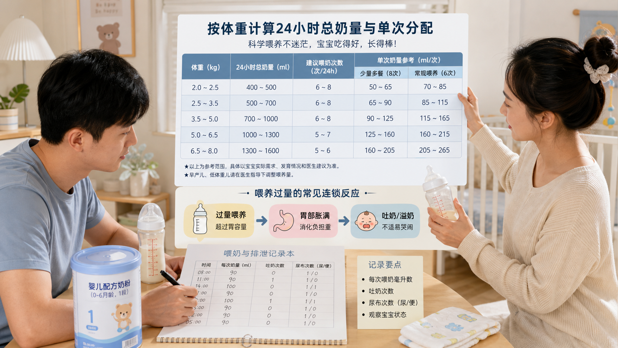 新生儿奶量怎么算够：按体重定日总量，别被“加两勺”带跑