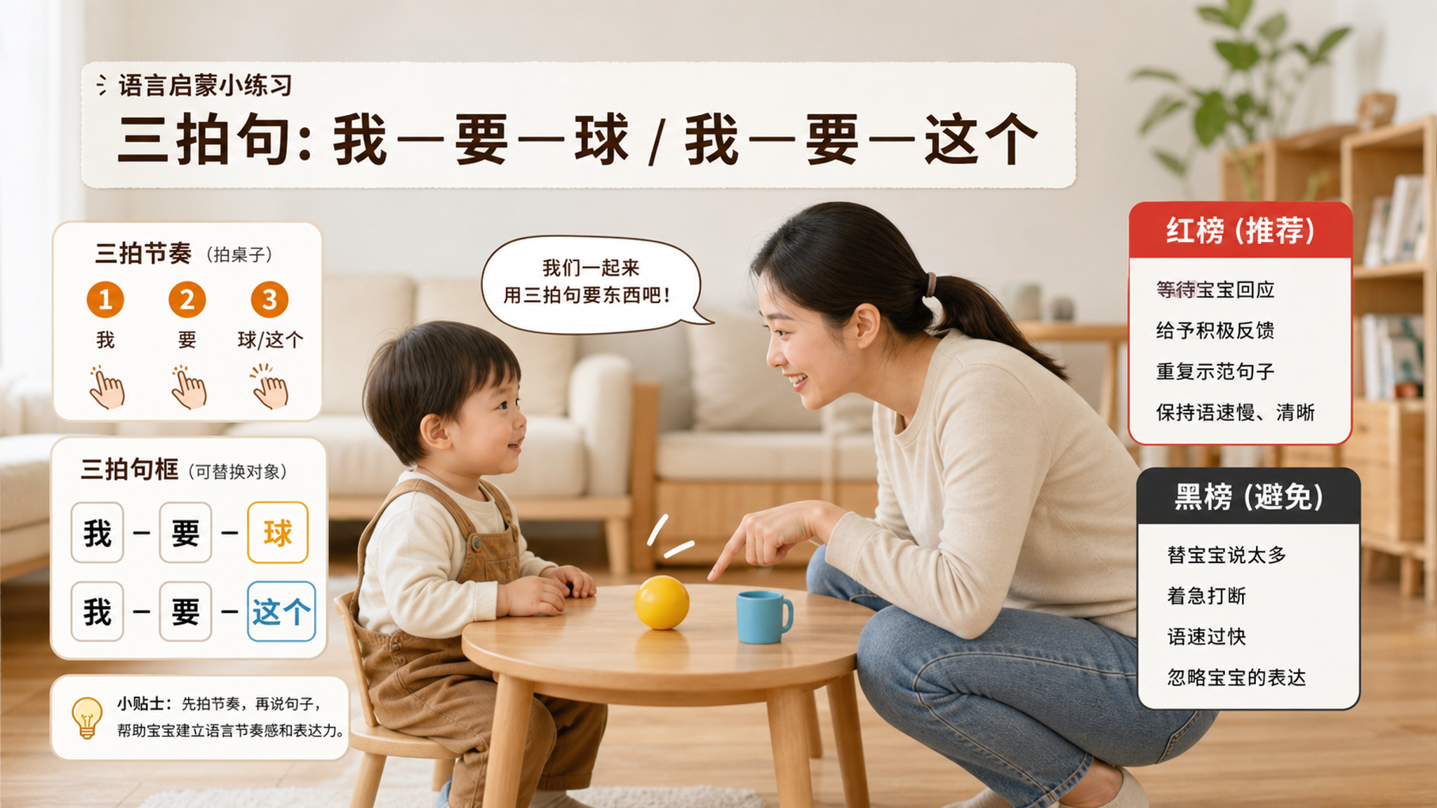 孩子只会说“要”？用三拍句框自然说出“我-要-X”