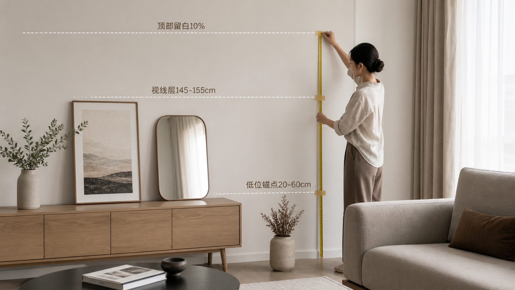 墙面空或乱？用三段高度法找回节奏感