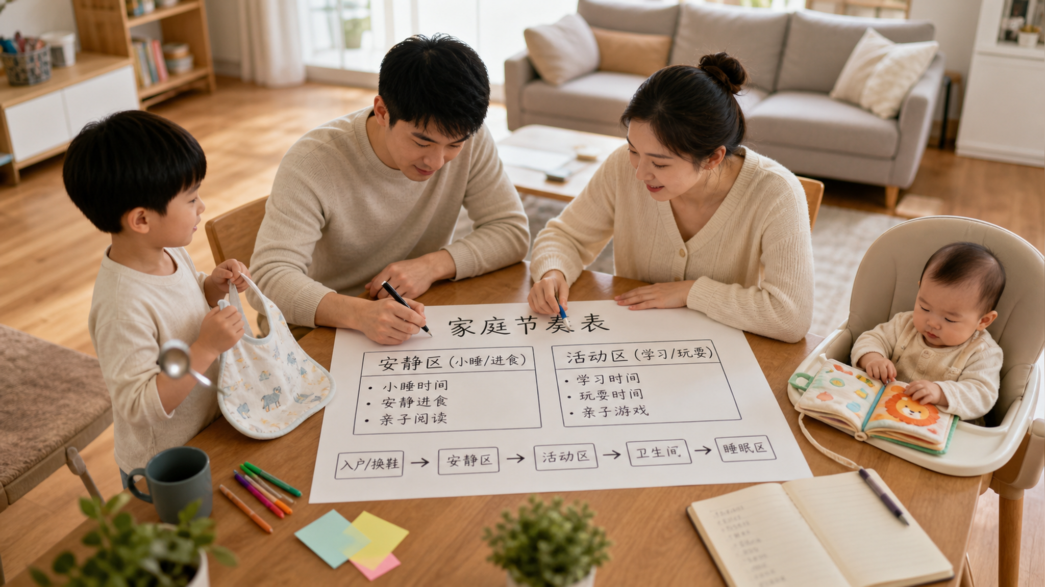 大宝一开学小宝就难喂？用一张家庭节奏表稳住吃睡