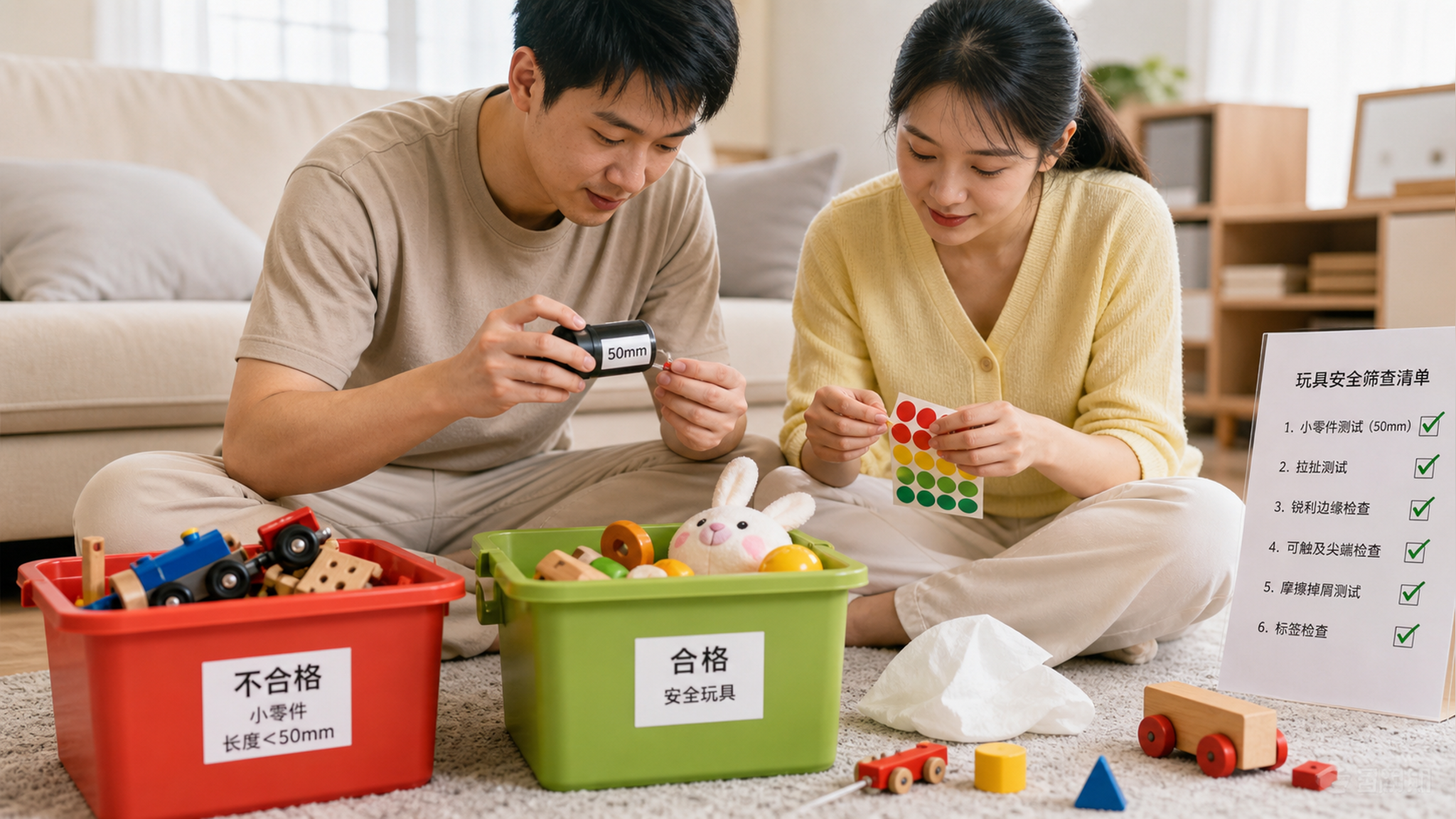 20分钟全屋玩具质检：50mm窒息红线+拉扯掉屑电池仓