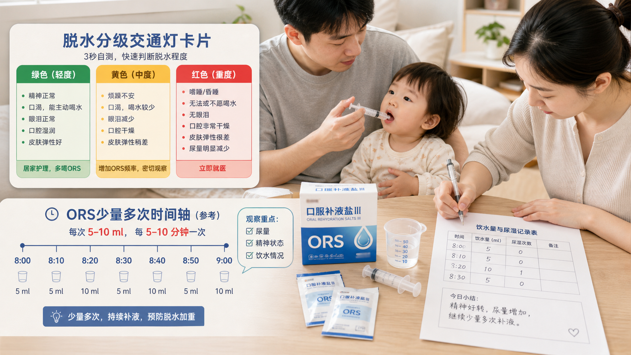 1-3岁上吐下泻别先止泻：ORS补液SOP和就医红线