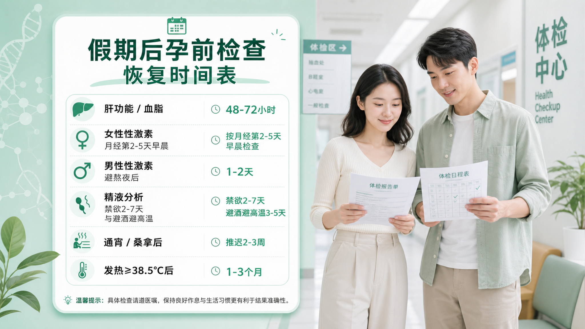 假期后孕前检查别急做：关键指标该等几天