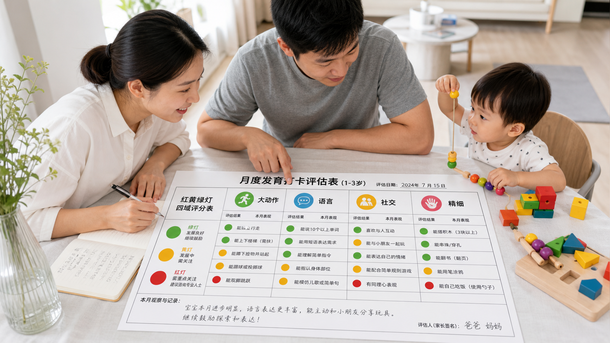 1-3岁发育别只盯说话：四域红黄绿灯月打卡
