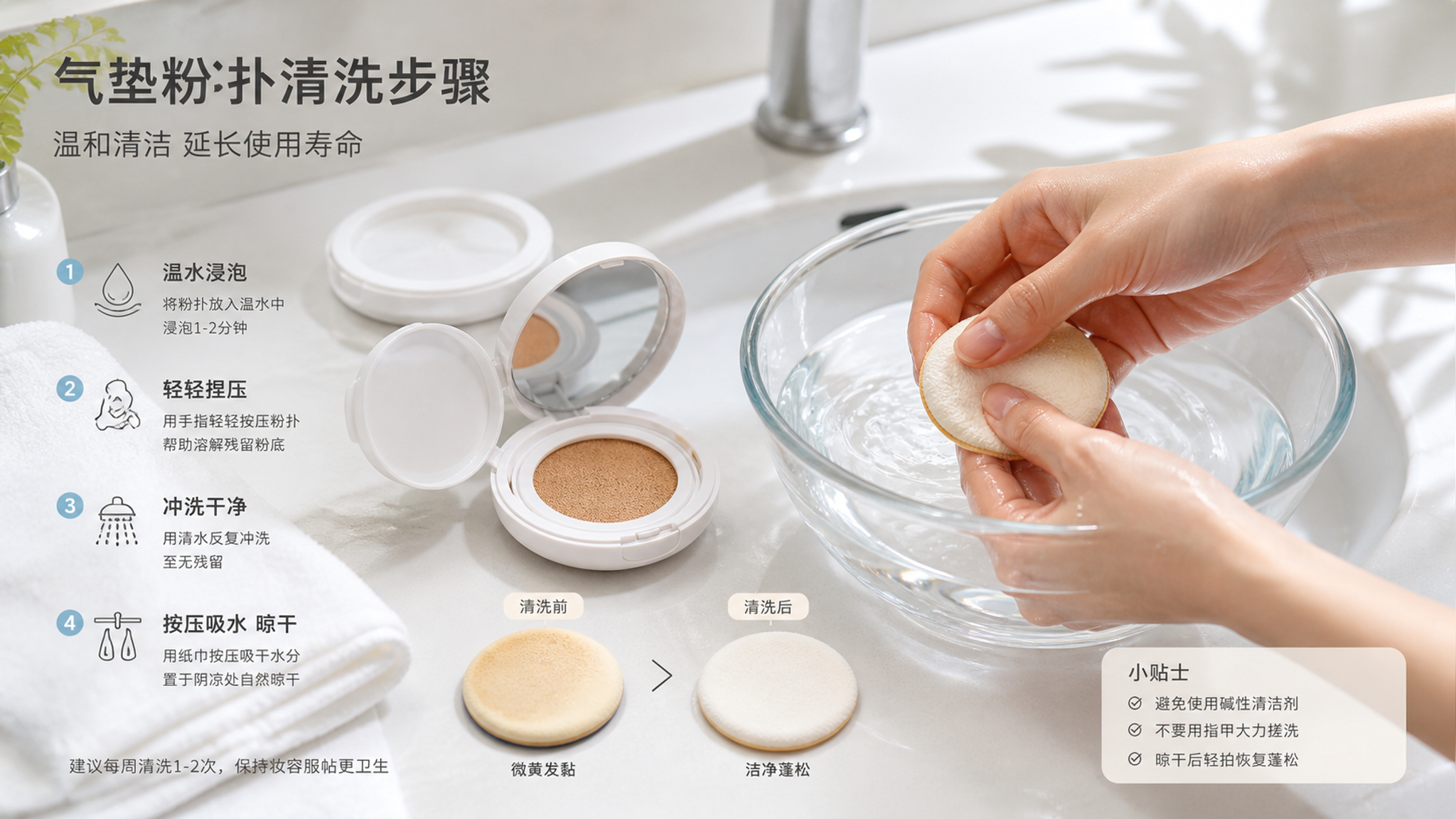 高温季粉扑最容易“养菌”：3–5天这样洗，3个月别硬撑