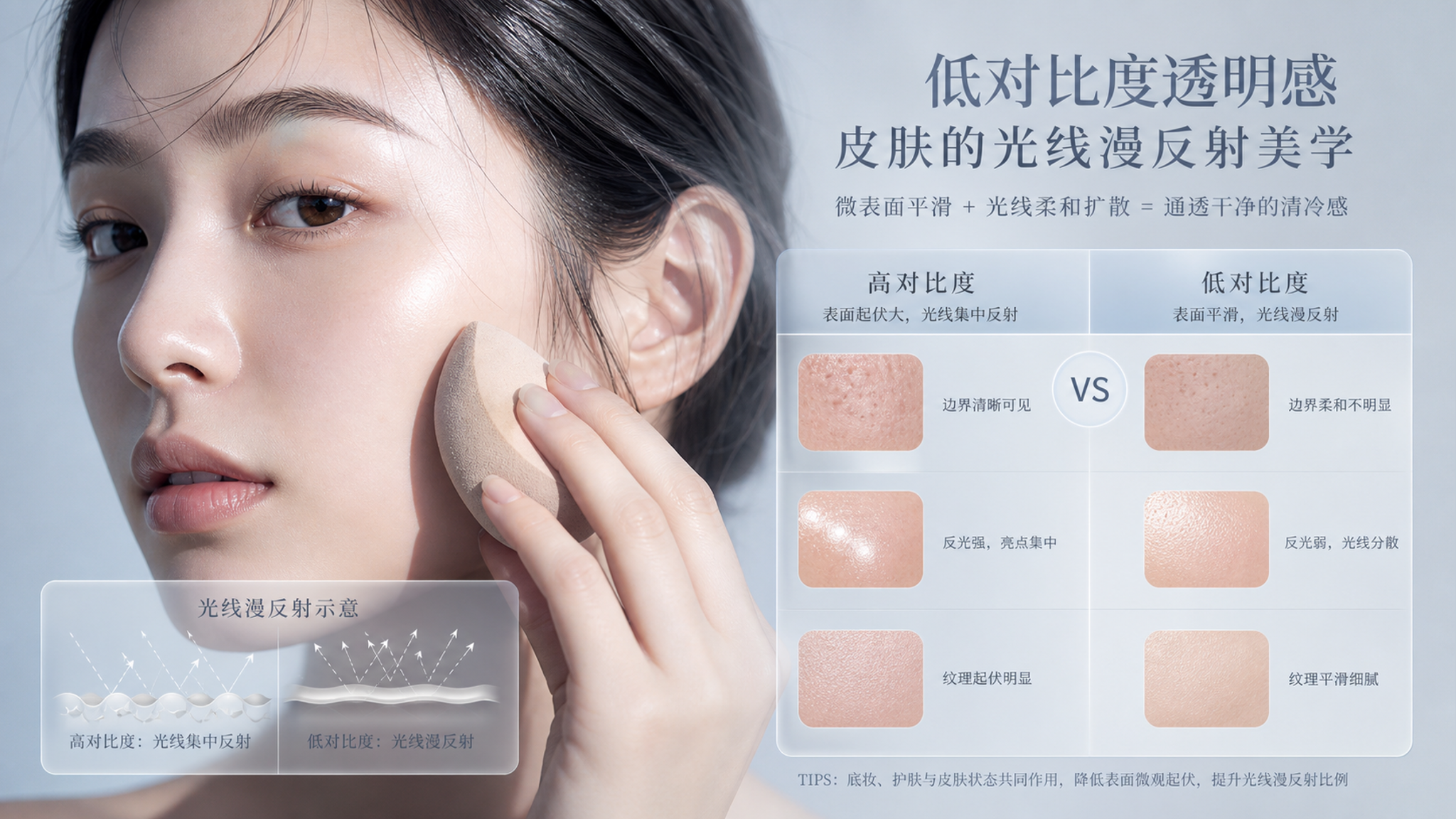 透明感翻车的真相：你缺的不是高光，是低对比度皮肤